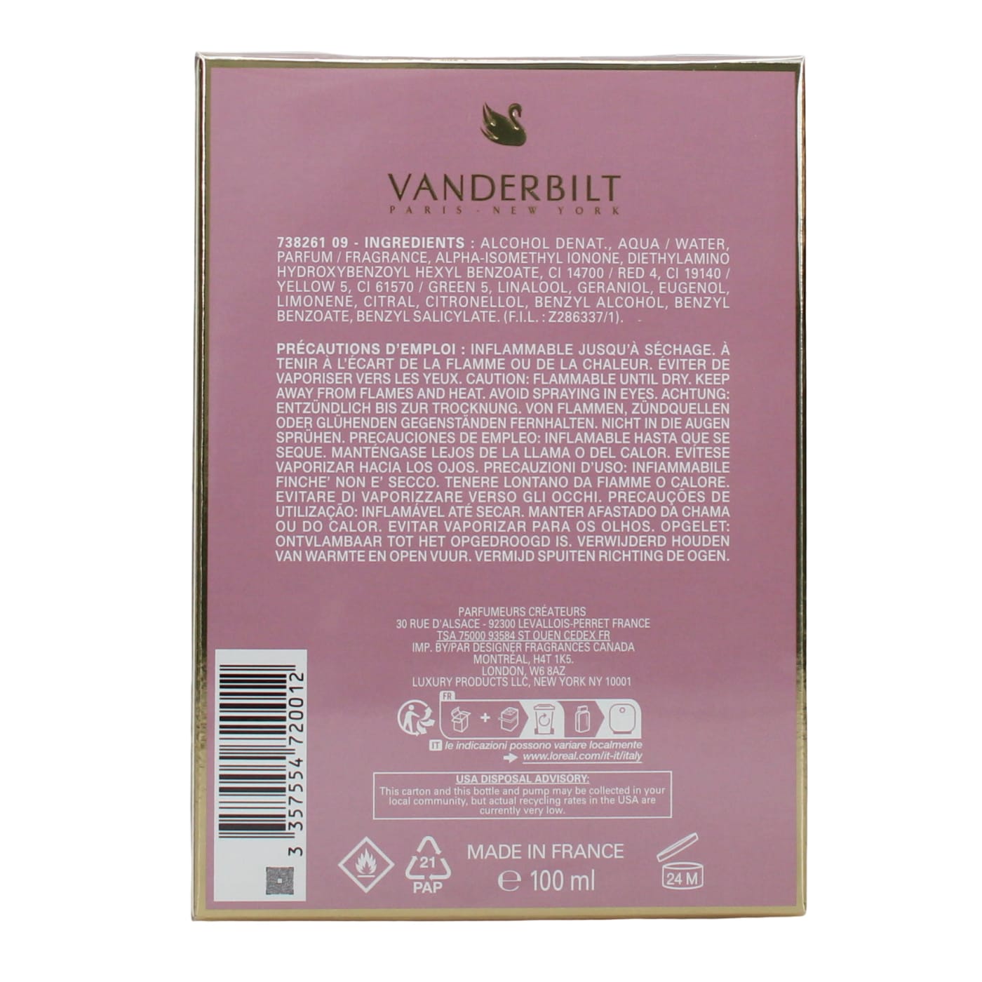 Vanderbilt 100ml EDT Spray