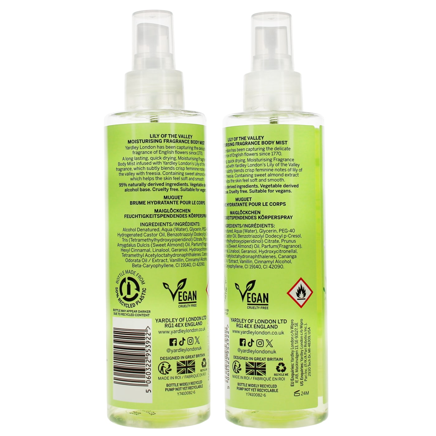 Yardley 200ml Body Mist Lily Of The Valley