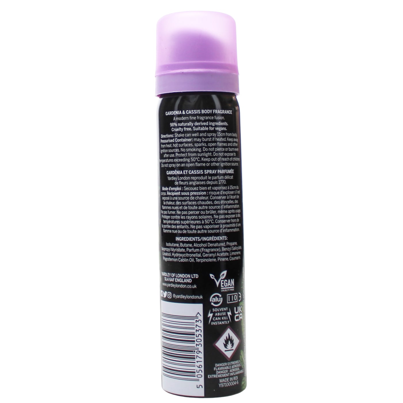 Yardley 75ml Body Spray Gardenia & Cassis