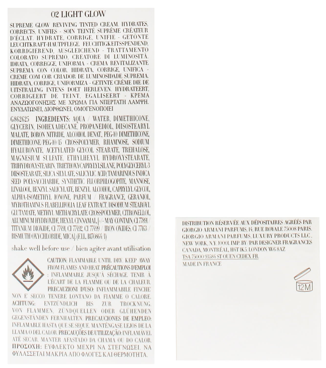 GIORGIO ARMANI CREMA NUDA 30ML SUPREME GLOW REVIVING TINTED CREAM 02