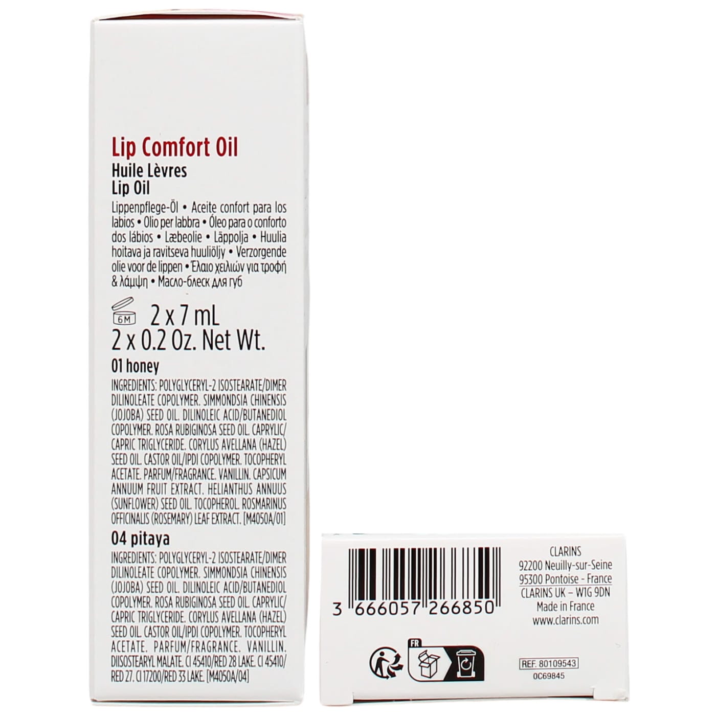 Clarins 2x7ml Lip Oil Comfort Duo Honey 01 & Pitaya 04