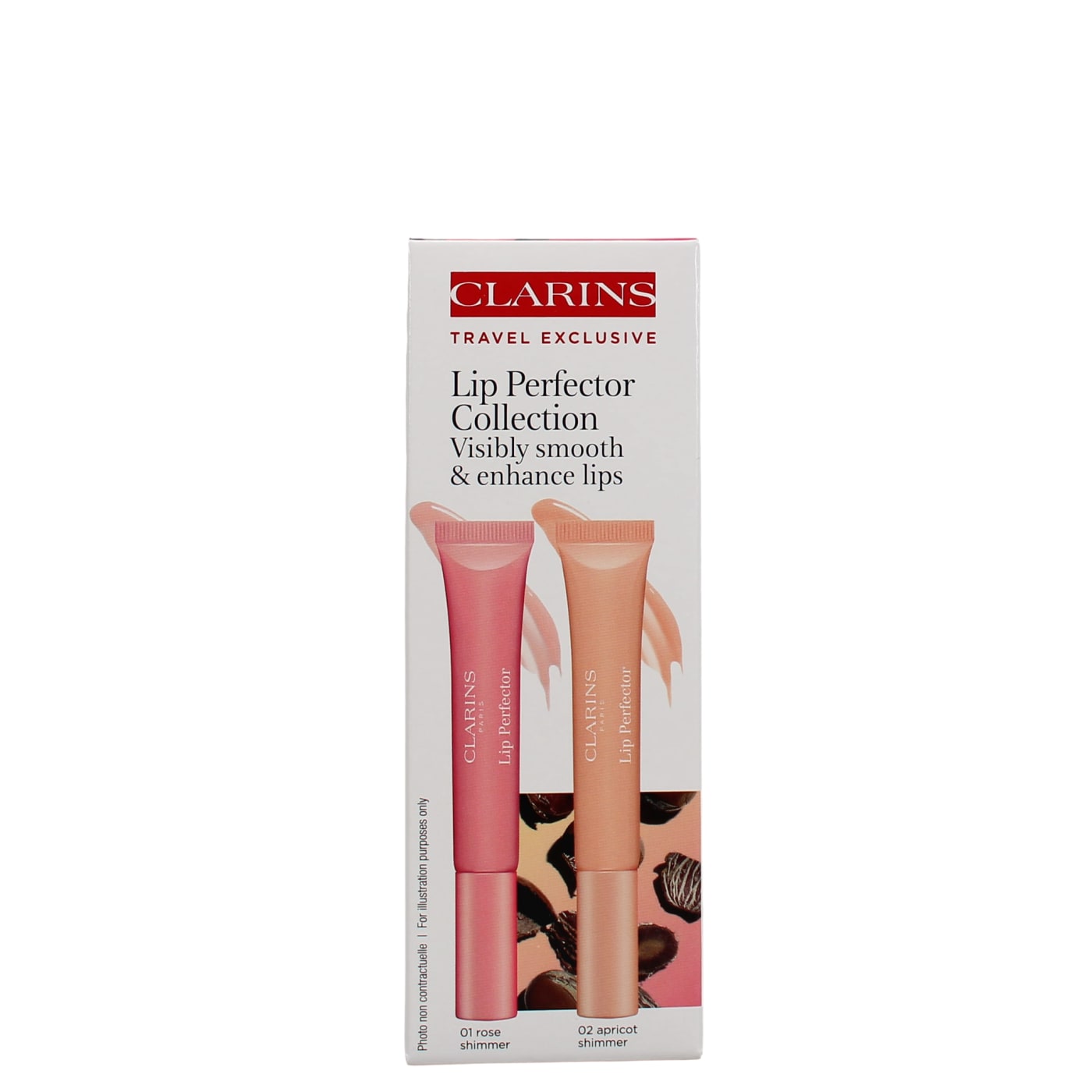 CLARINS 2X12ML LIP PERFECTOR COLLECTION DUO ROSE SHIMMER 01 & APRICOT SUMMER 02