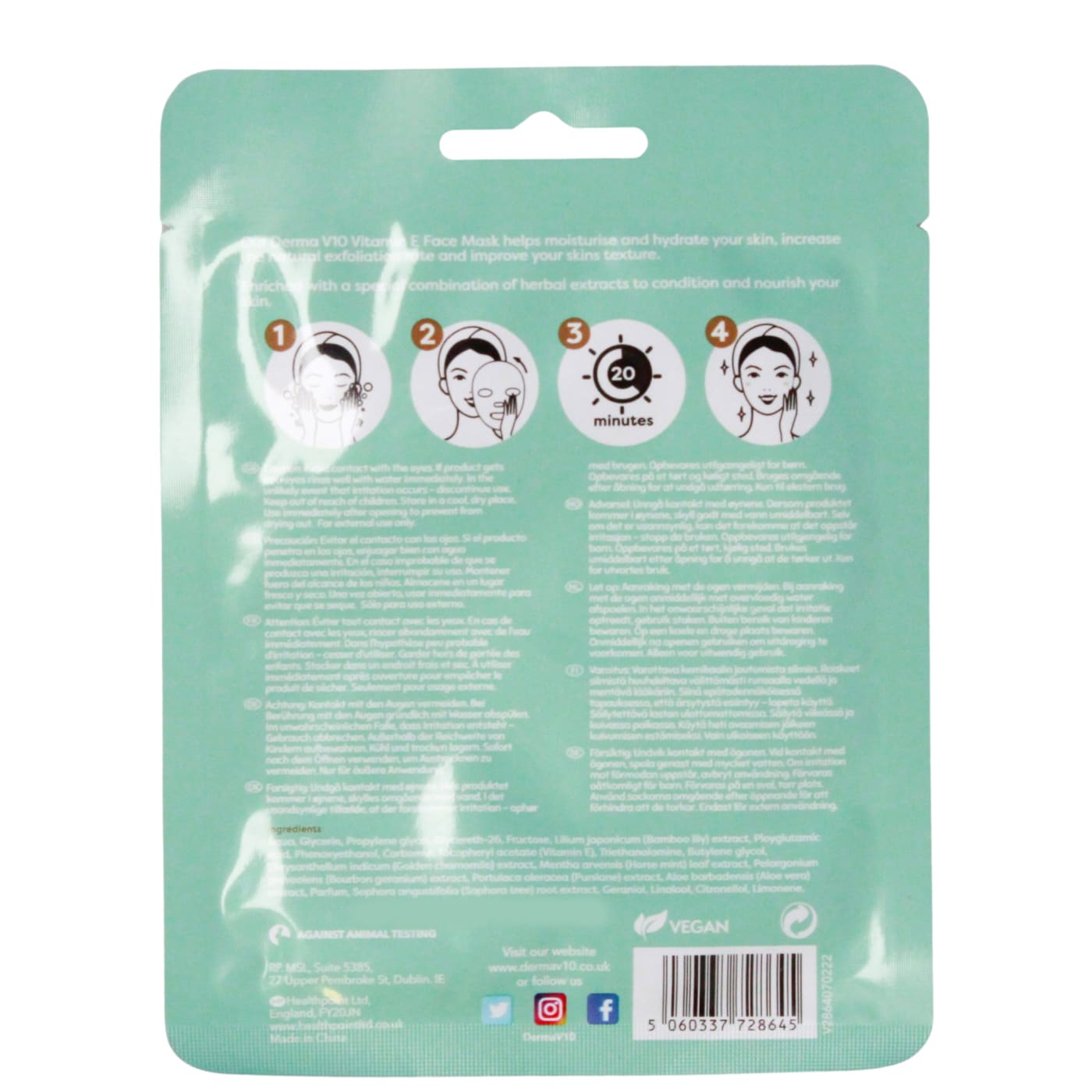DERMA V10 HYDRATING FACE MASK VITAMIN E