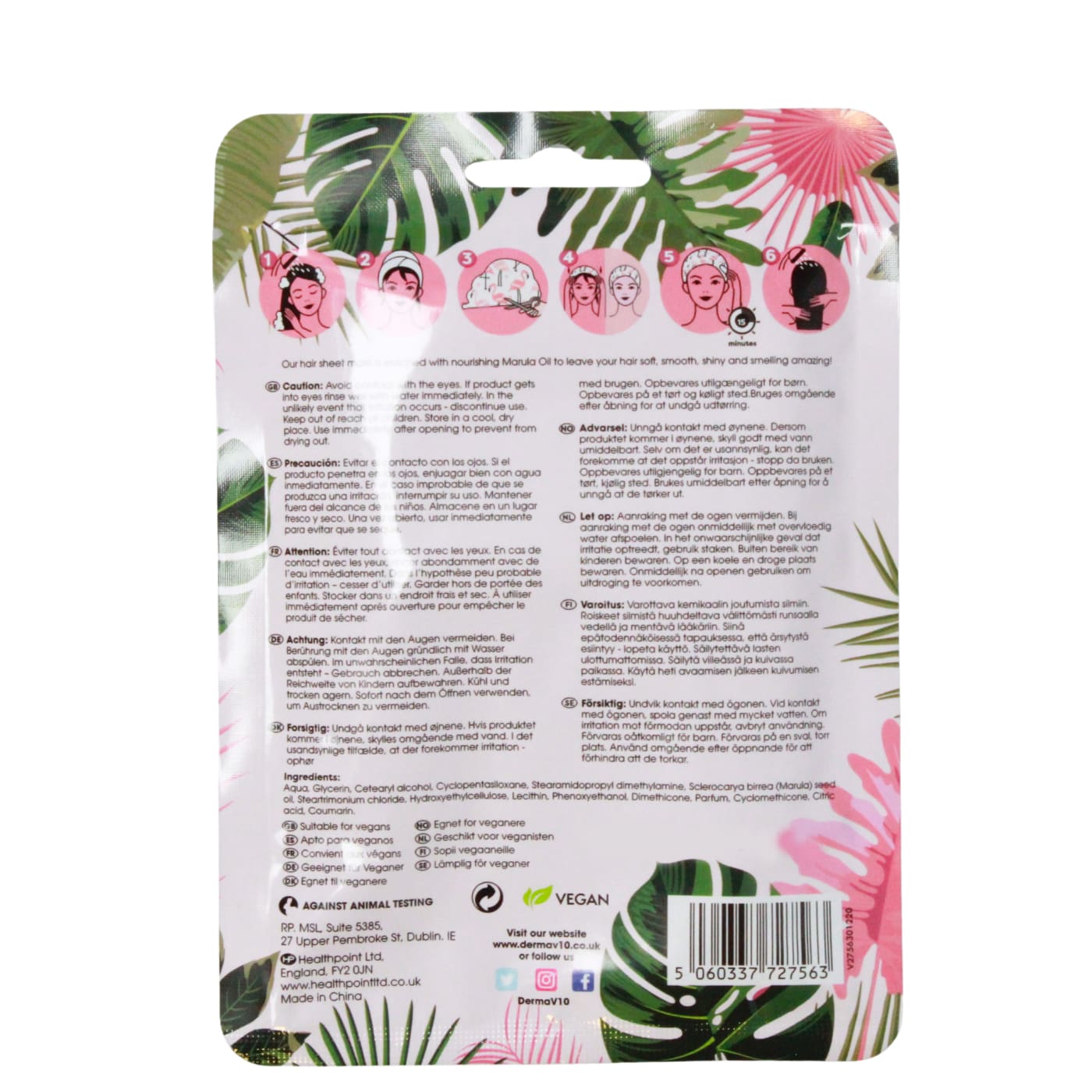 DERMA V10 SHEET HAIR MASK MARULA OIL