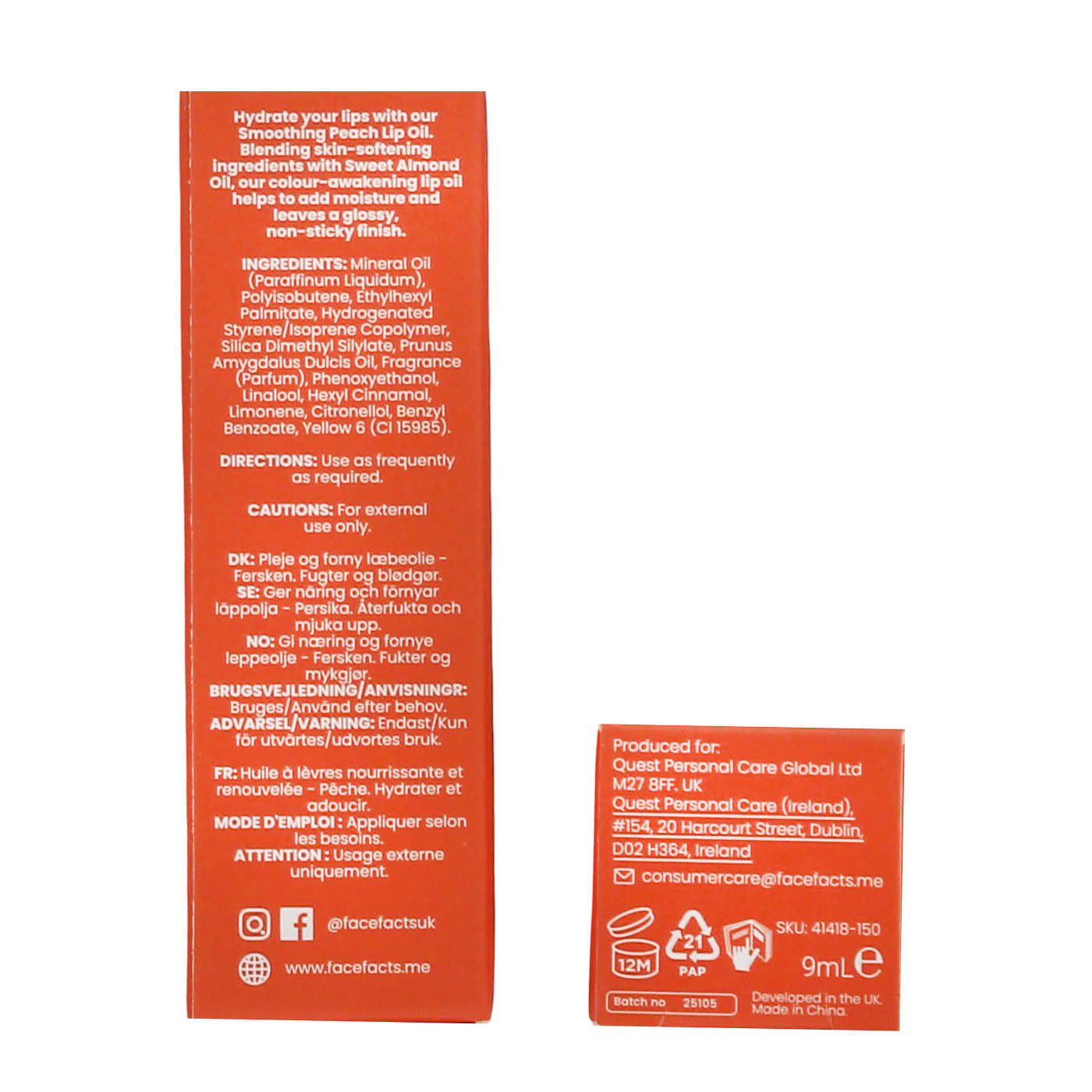 Face Facts 9ml Tinted Skincare Lip Oil Peach