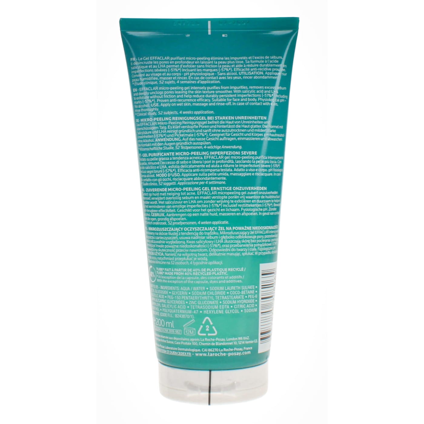 LA ROCHE POSAY 200ML GEL FACIAL WASH EFFACLAR MICRO-PEELING PURIFYING 06/27 04/28