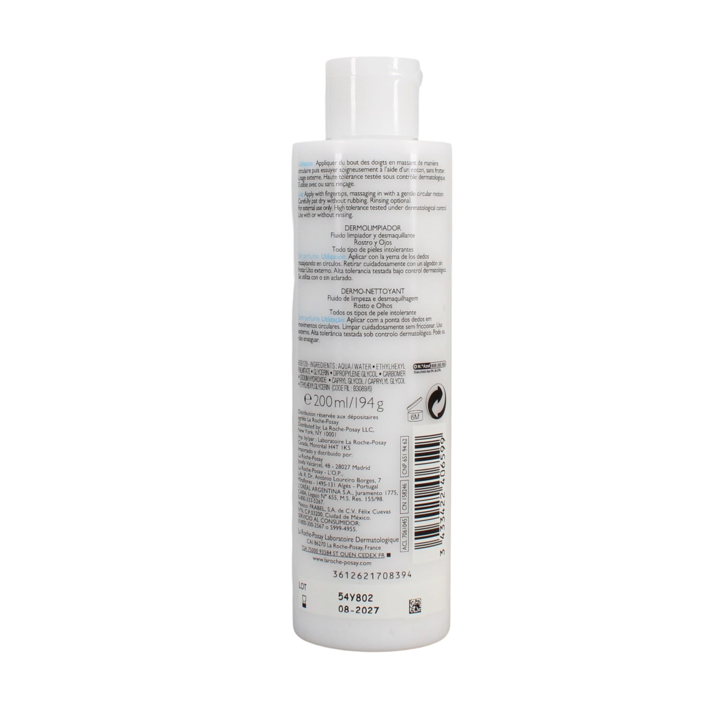 LA ROCHE POSAY 200ML DERMO-CLEANSER FOR SENSITIVE SKIN TOLERIANE 04/28
