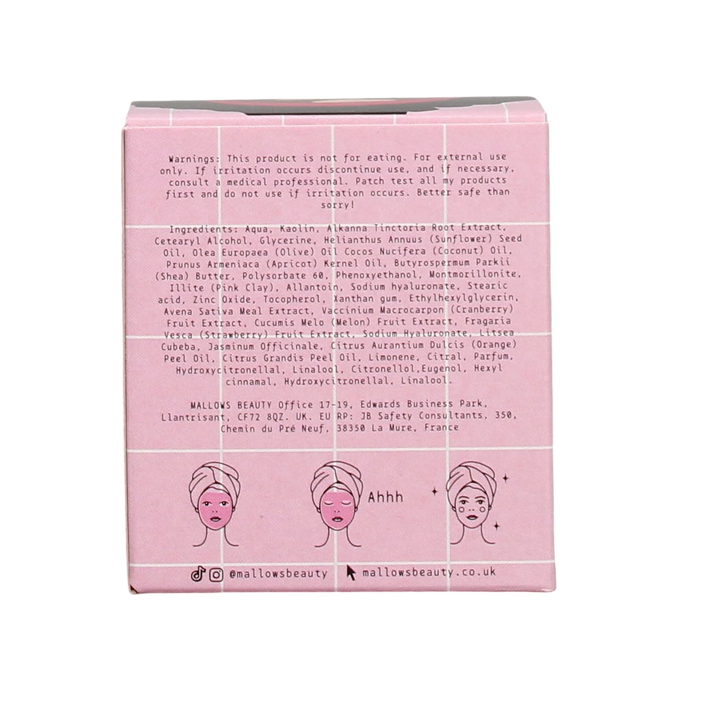MALLOWS BEAUTY 100G CLAY MASK HYALURONIC ACID PINK