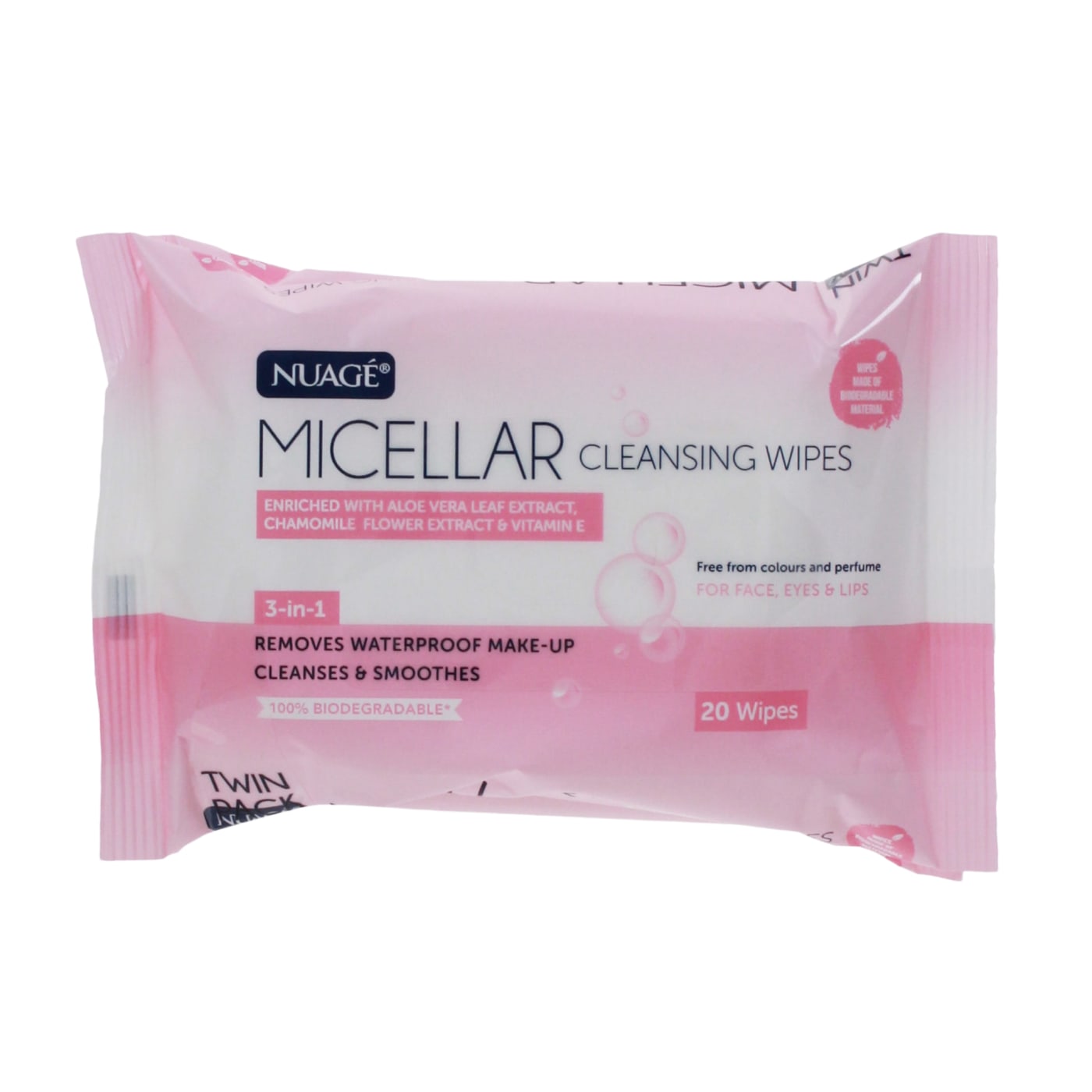 NUAGE 3-IN-1 MICELLAR CLEANSING WIPES 20'S TWIN PACK
