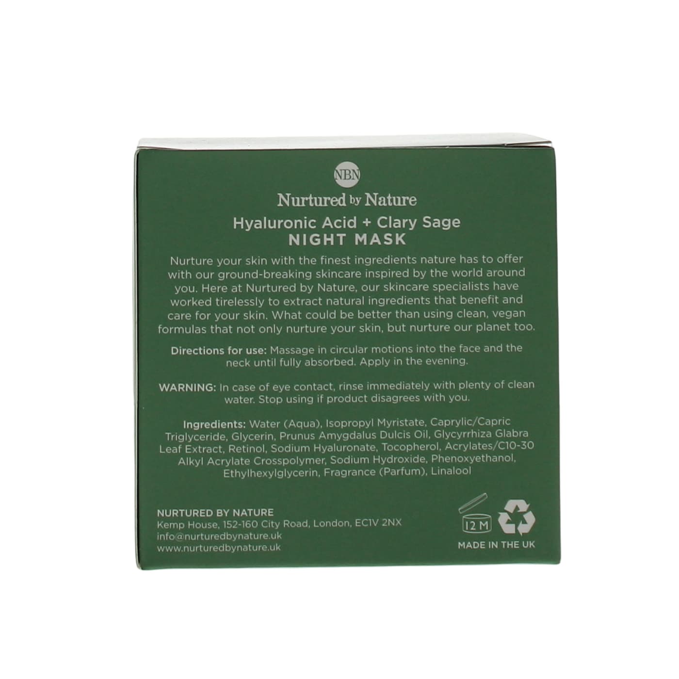 NURTURED BY NATURE 50ML NIGHT MASK HYALURANUIC ACID & CLARY SAGE