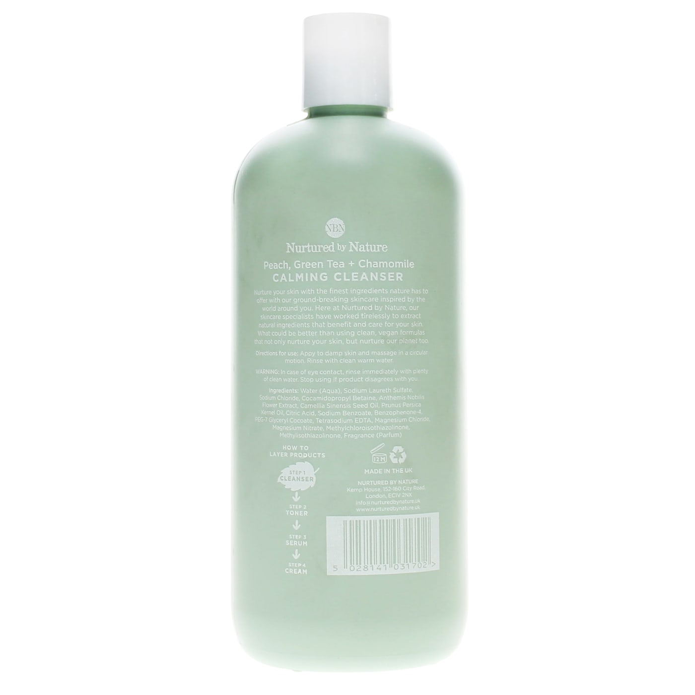 NURTURED BY NATURE 500ML CALMING CLEANSER PEACH, GREEN TEA & CHAMOMILE