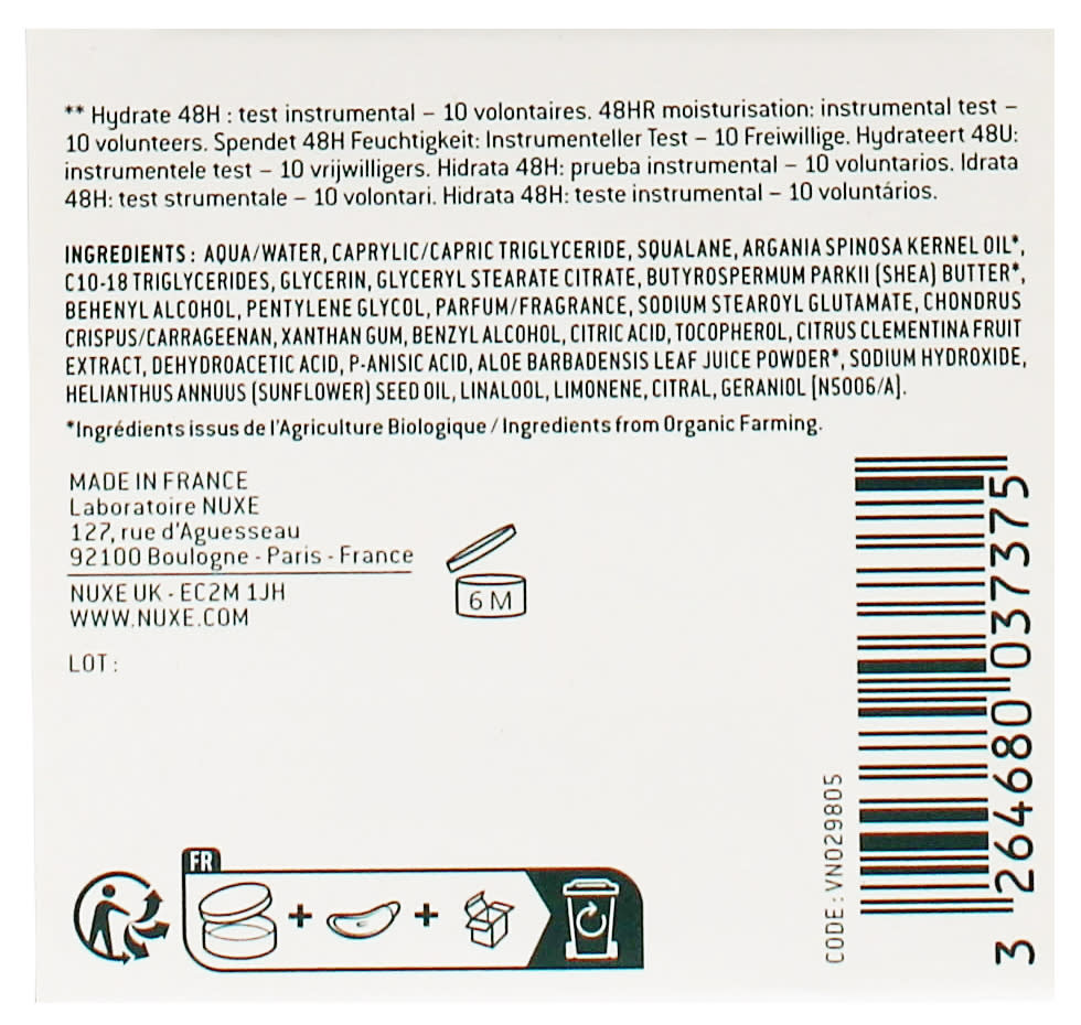 NUXE CRÈME 50ML FRAÎCHE DE BEAUTÉ GLOW RICH MOISTURISING DAY CREAM 48H