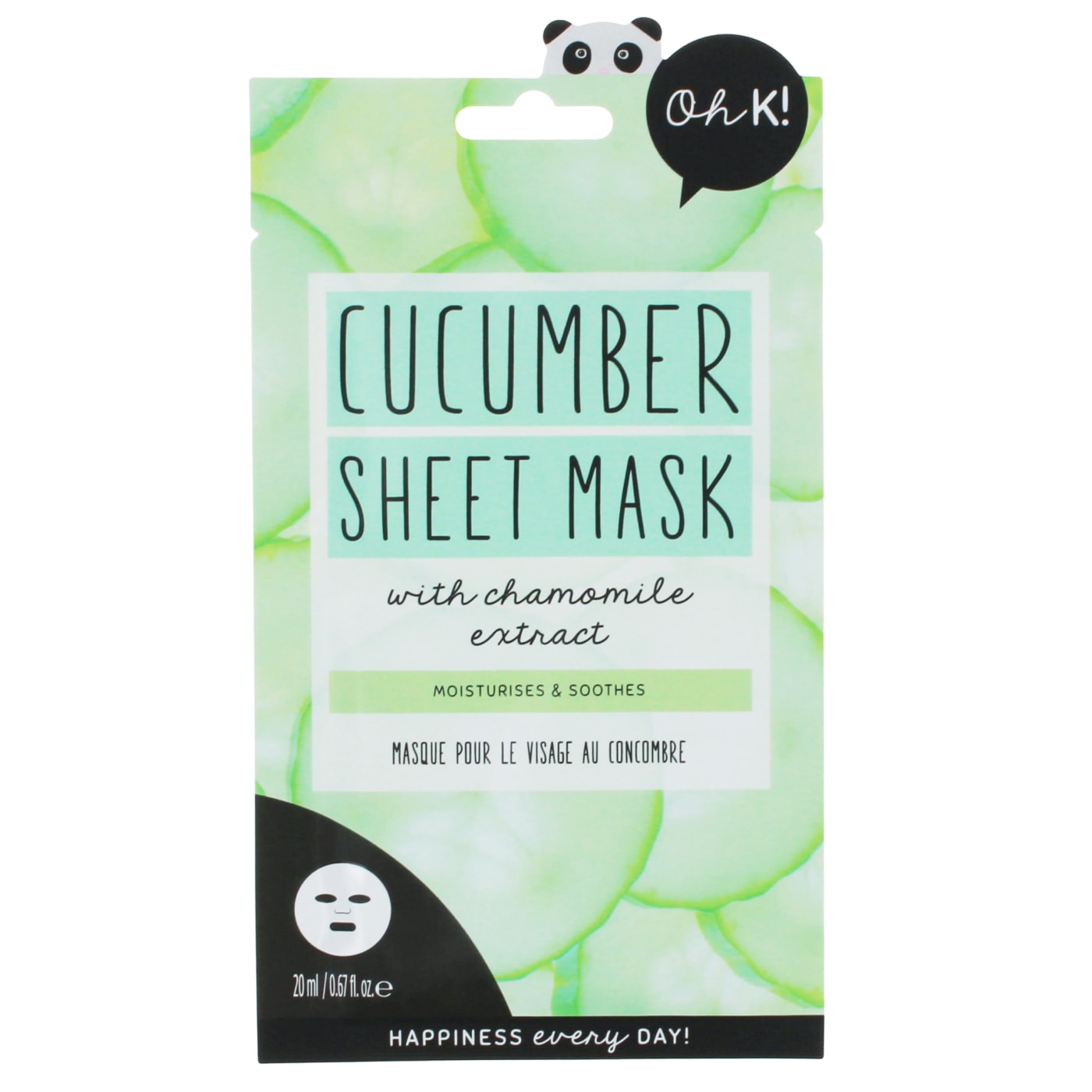 OH K! 20ML SHEET MASK CUCUMBER & CHAMOMILE EXTRACT MOISTURISES & SOOTHES 07/27