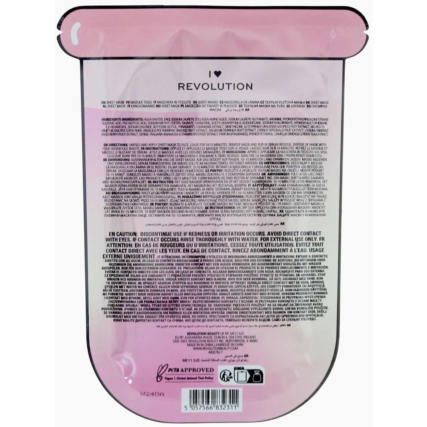 I Heart Revolution Bubble Tea Strawberry Milk Bubble Sheet Mask Strawberry Pink