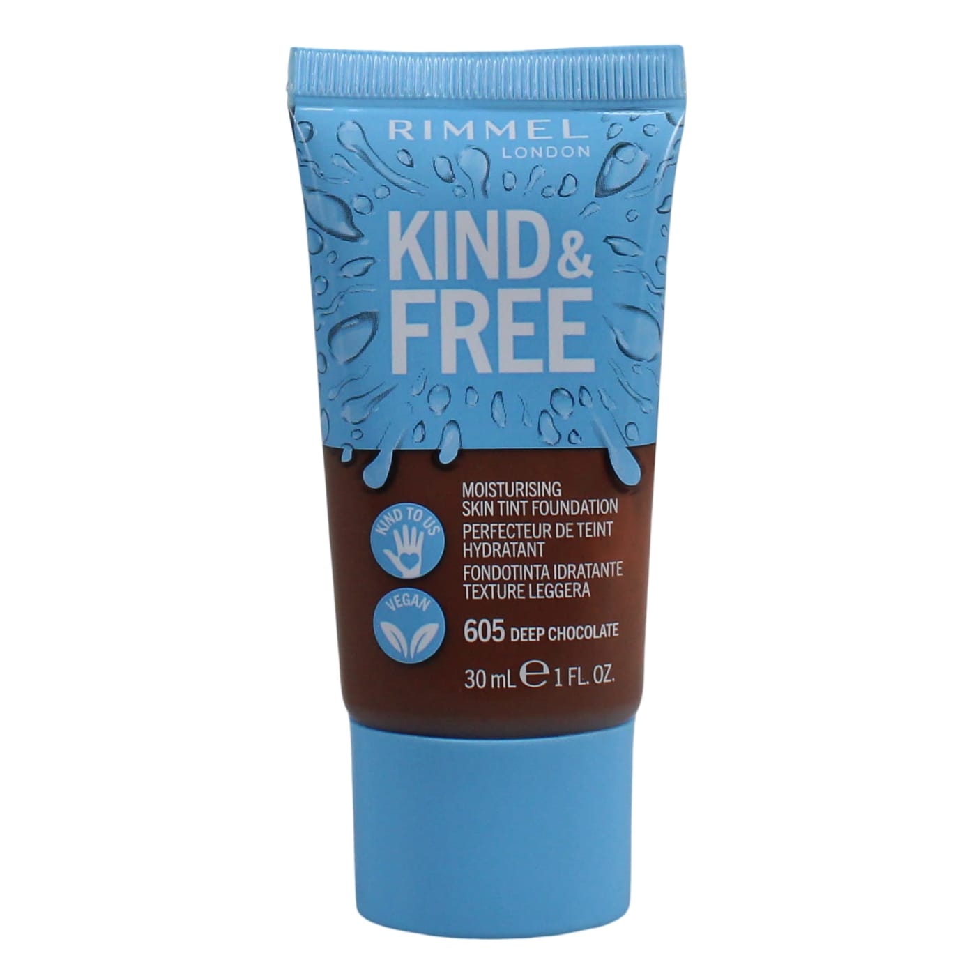 RIMMEL KIND & FREE 30ML FOUNDATION MOISTURISING SKIN TINT DEEP CHOCOLATE 605