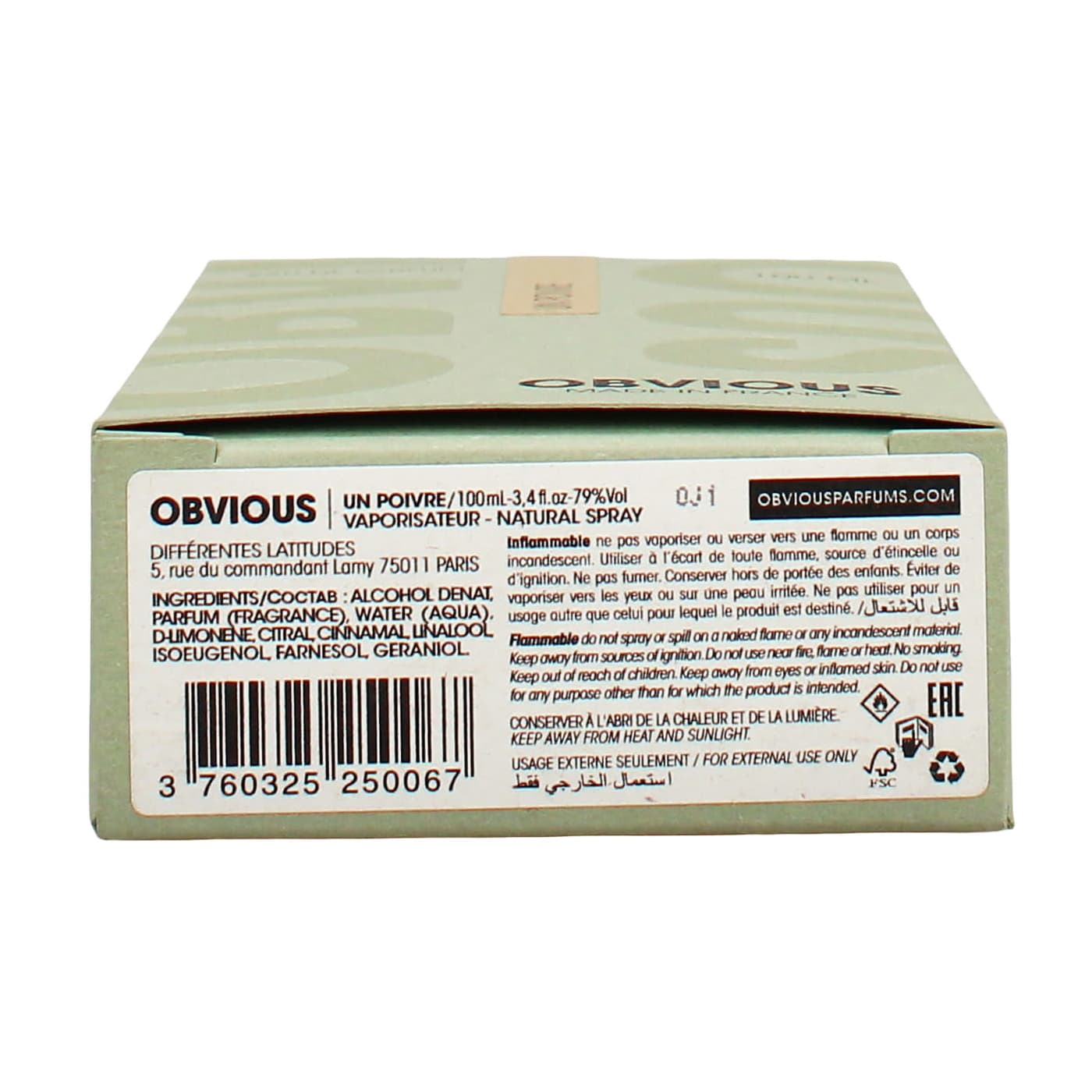 Obvious Un Poivre 100ml EDP Spray