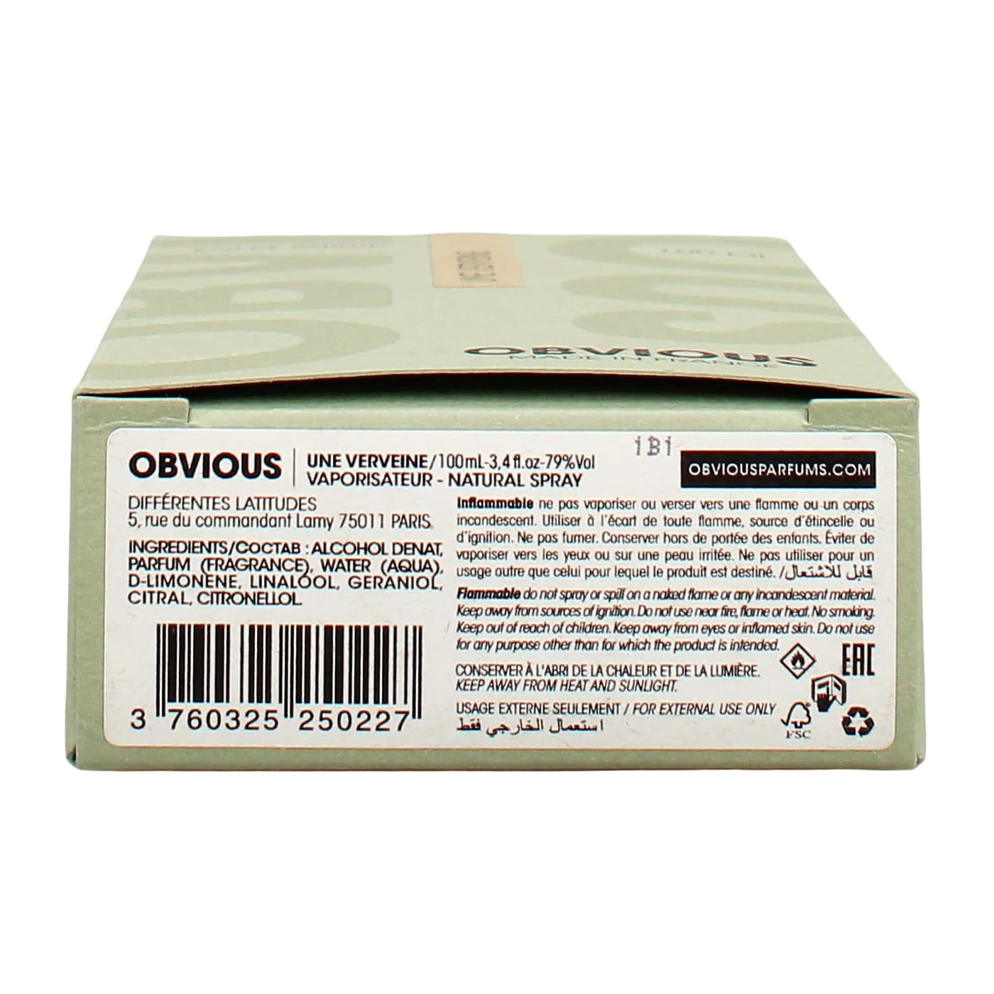 Obvious Une Verveine 100ml EDP Spray