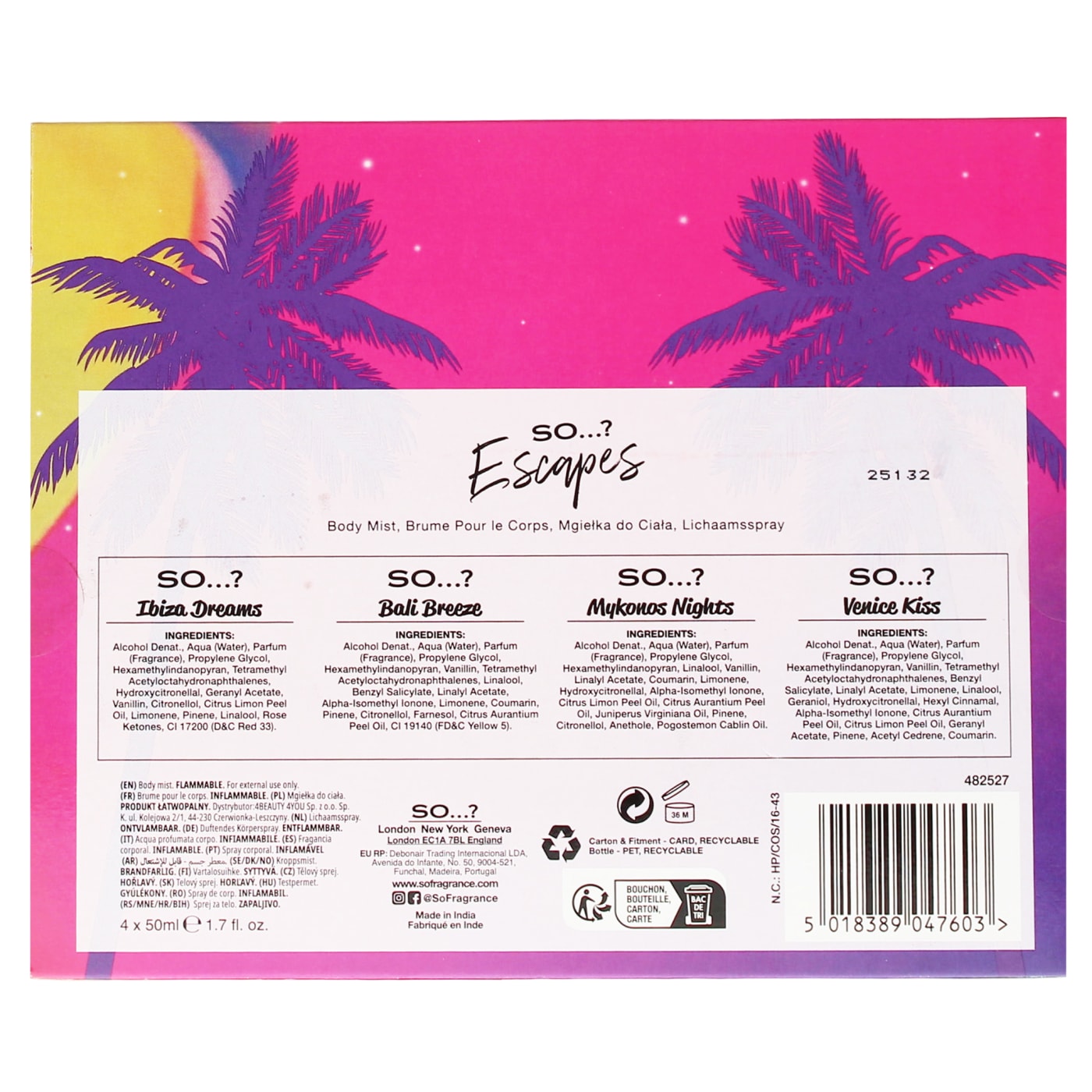 SO…? SUMMER ESCAPES MINI MIST SET 4PC (4X50ML BODY MIST)