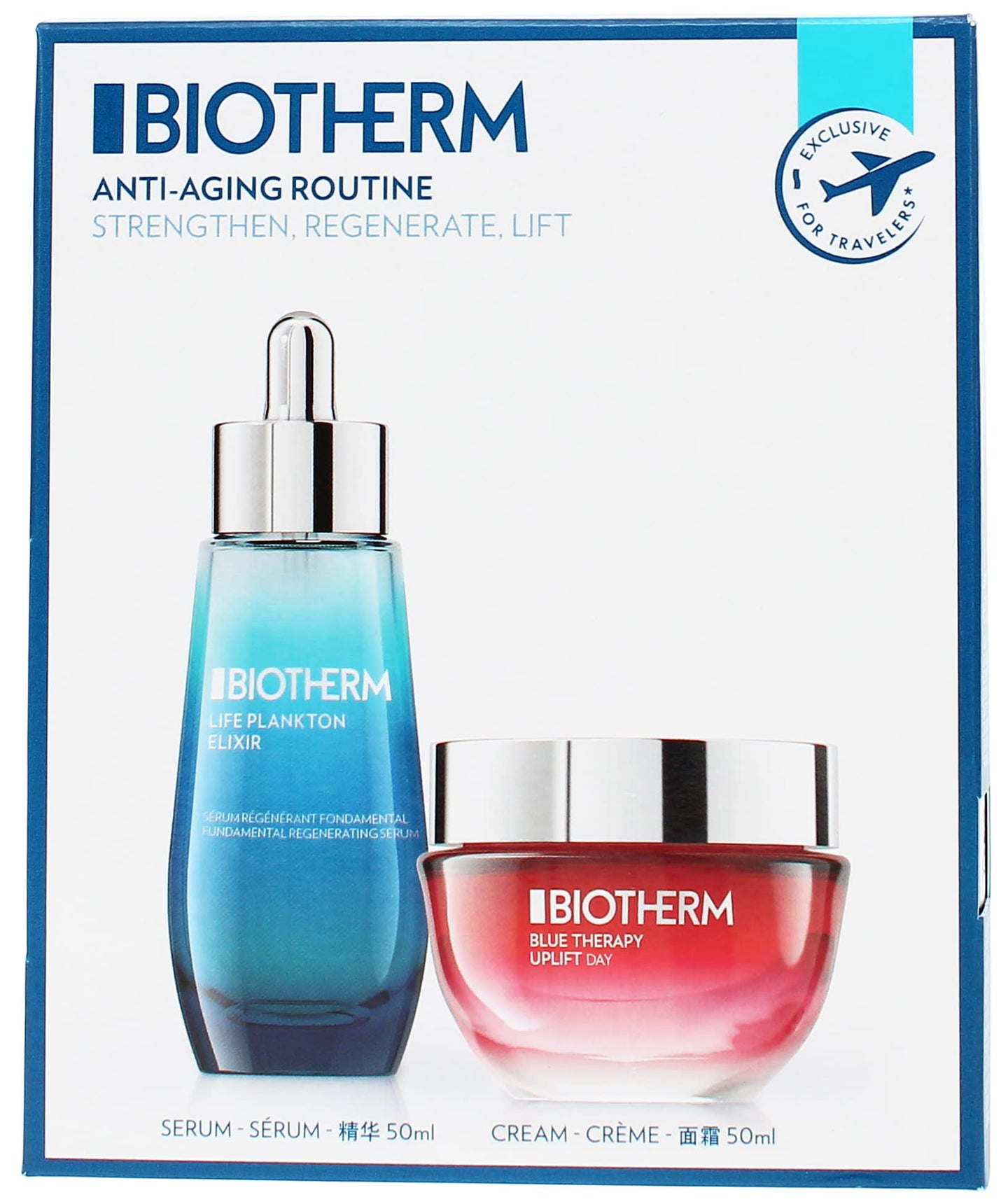 BIOTHERM ANTI-AGING ROUTINE GIFT SET 2PC (1X 50ML LIFE PLANKTON ELIXIR SERUM & 1X 50ML BLUE THERAPY RED ALGAE UPLIFT DAY CREAM)