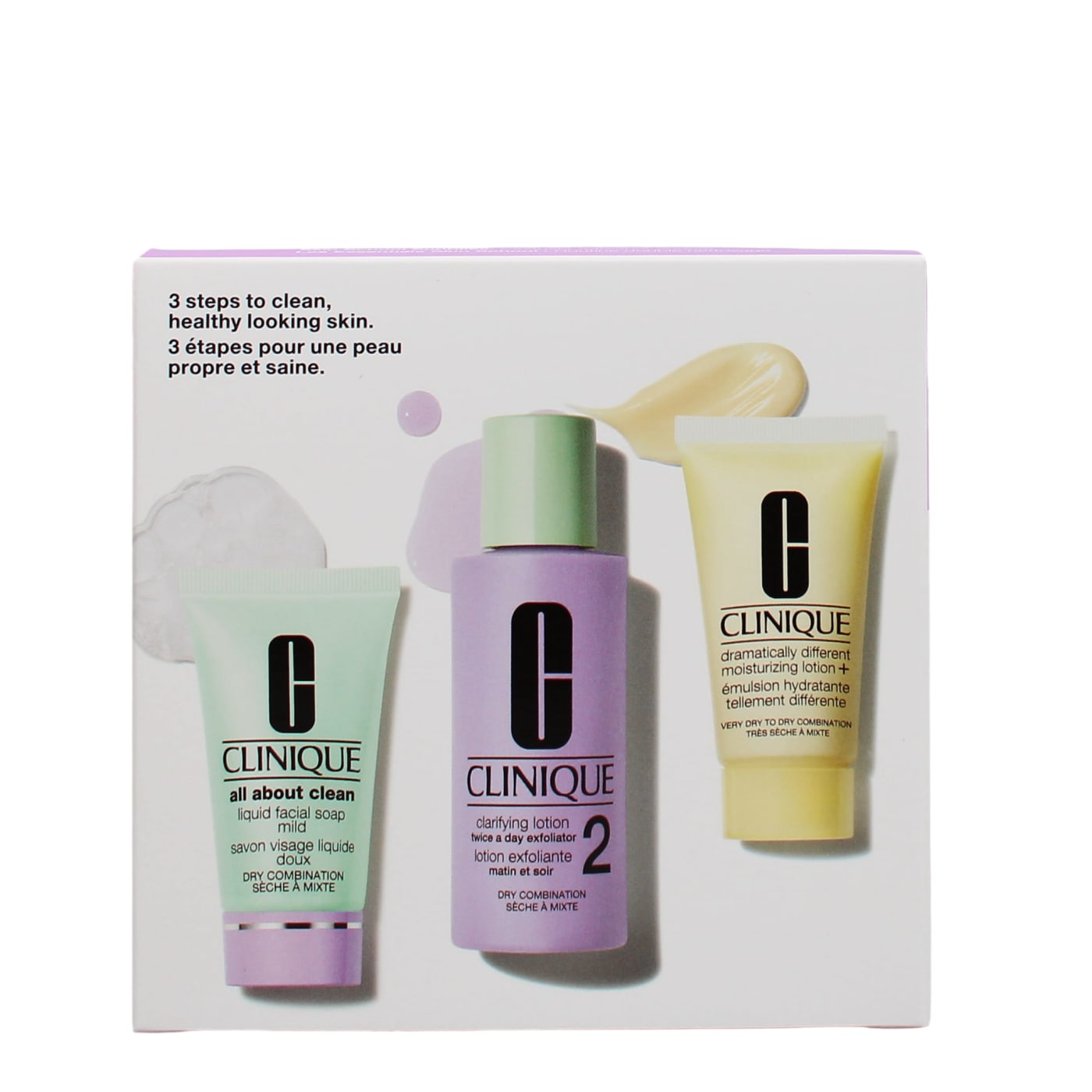 CLINIQUE 3-STEP INTRO KIT 2 (30ML FACIAL SOAP, 60ML CLARIFYING LOTION & 30ML MOISTURISING LOTION)