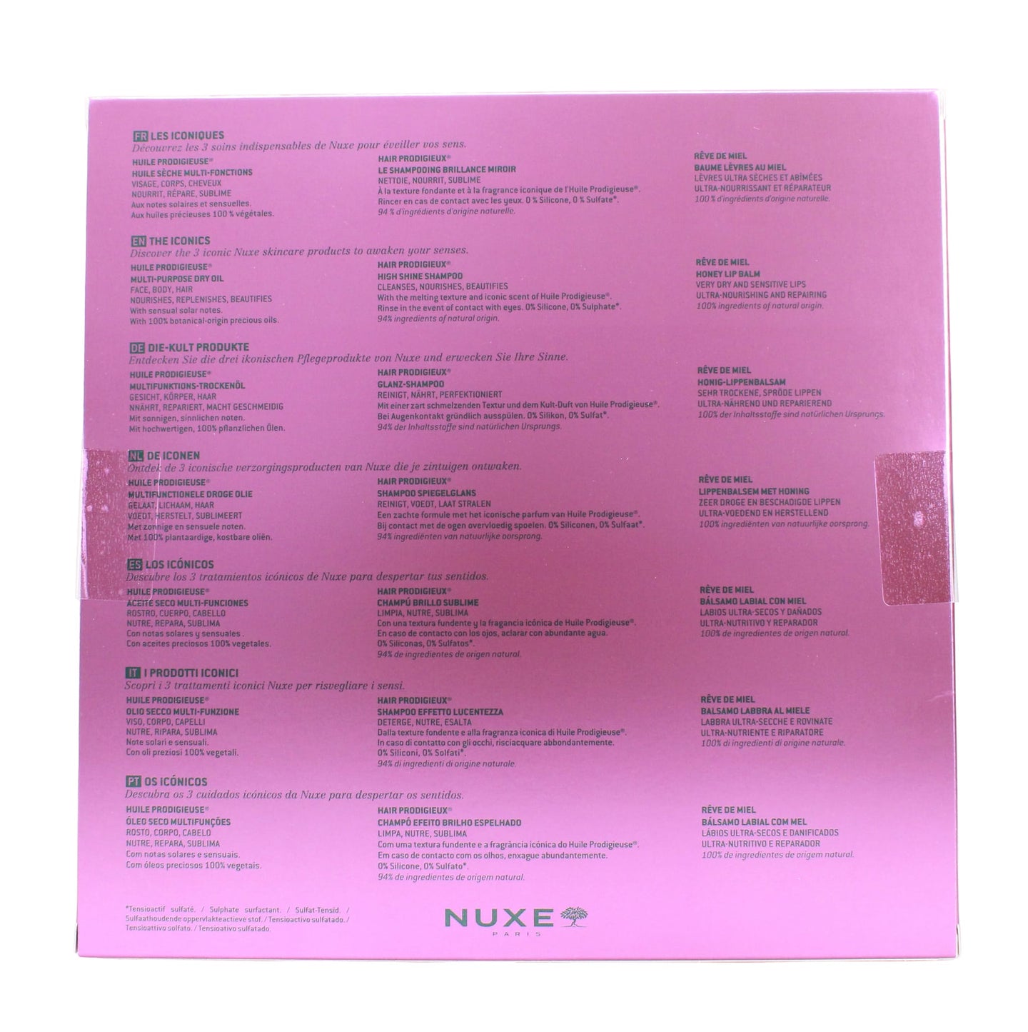 NUXE THE ICONICS GIFT SET 3PC (50ML HUILE PRODIGIEUSE DRY OIL, 50ML SHAMPOO & 15G LIP BALM)