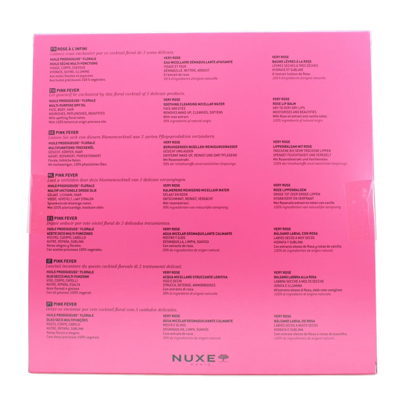 Nuxe Pink Fever Set 3pc (50ml Huile Prodigieuse Floral Dry Oil, 100ml Micellar Water & 15g Lip Balm)