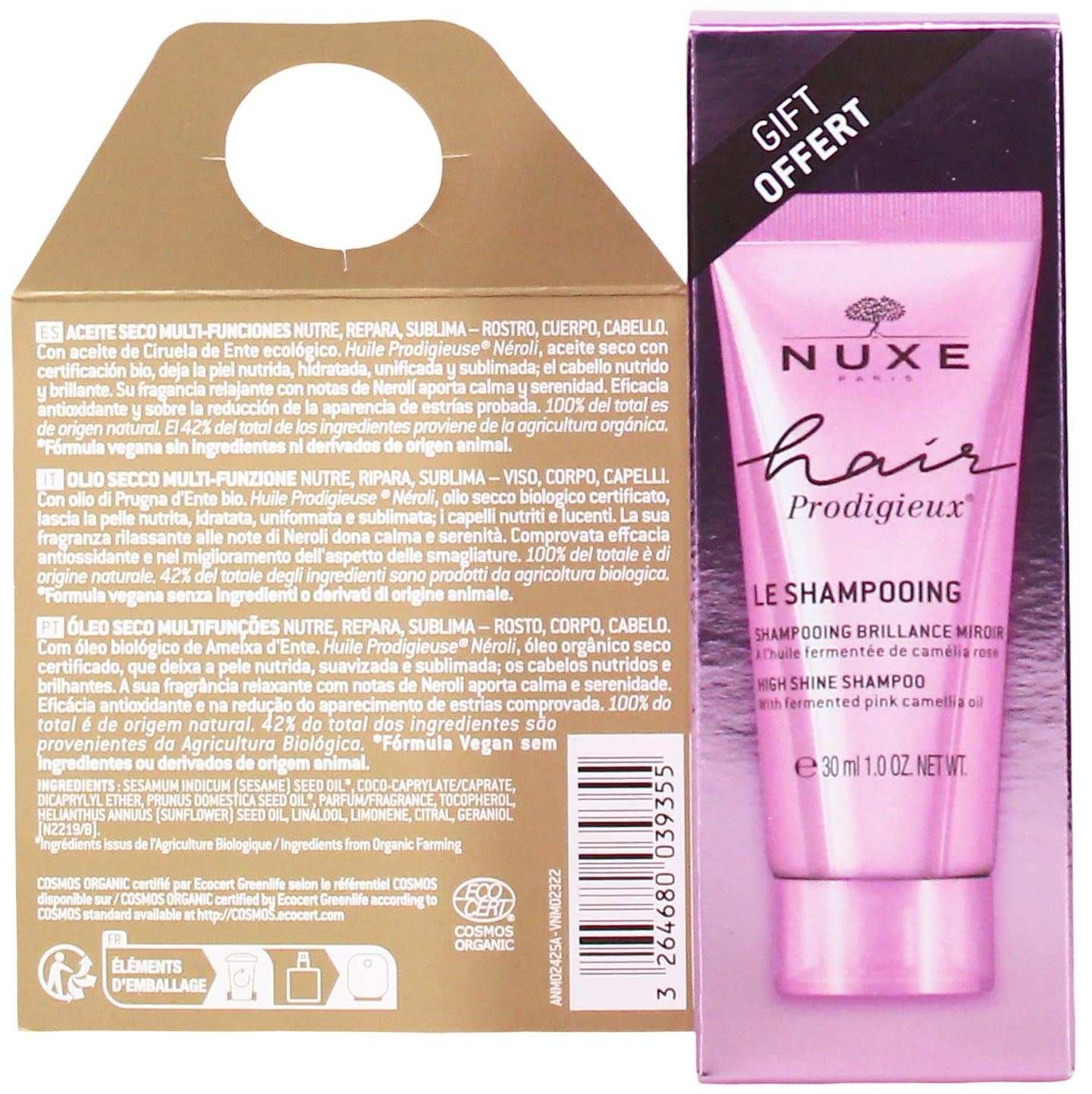 NUXE HUILE PRODIGIEUSE NEROLI 100ML MULTI-PURPOSE DRY OIL & NUXE HAIR PRODIGIEUX 30ML SHAMPOO HIGH SHINE GIFT