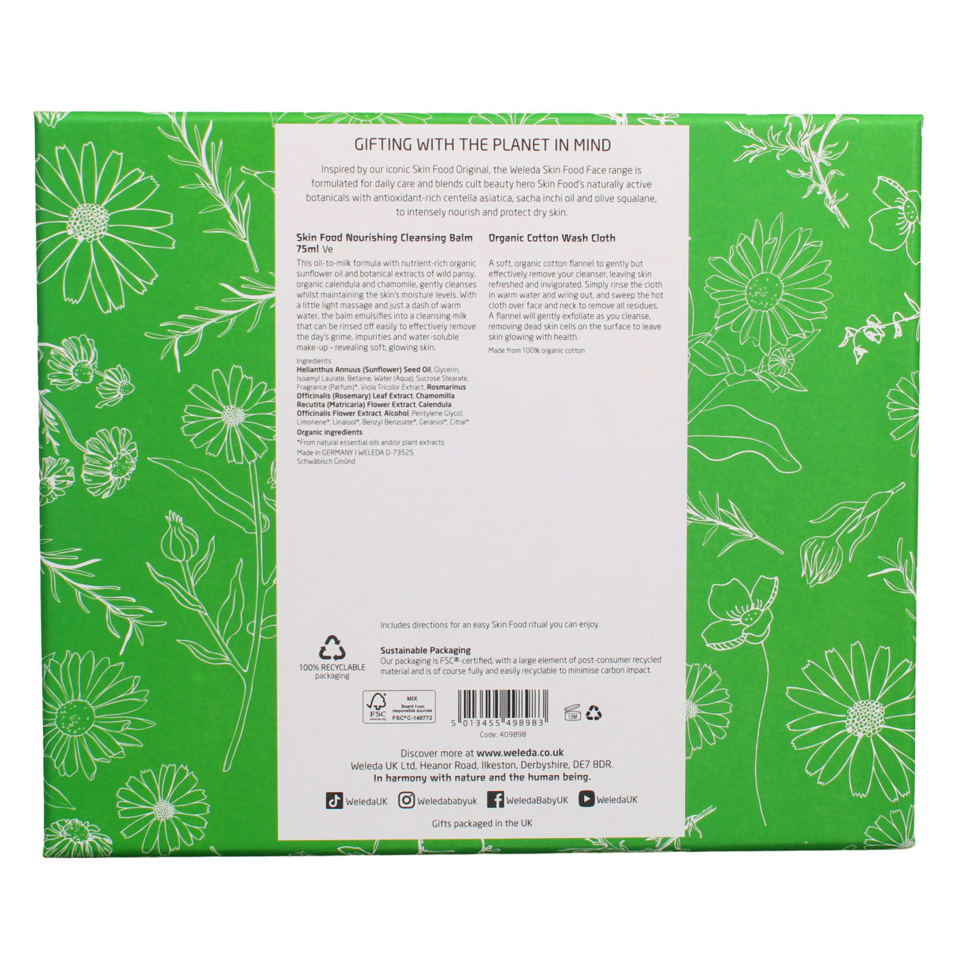 Weleda Skin Food Gift Set 2pc (Nourishing Cleansing Balm 75ml & Cotton Wash Cloth)