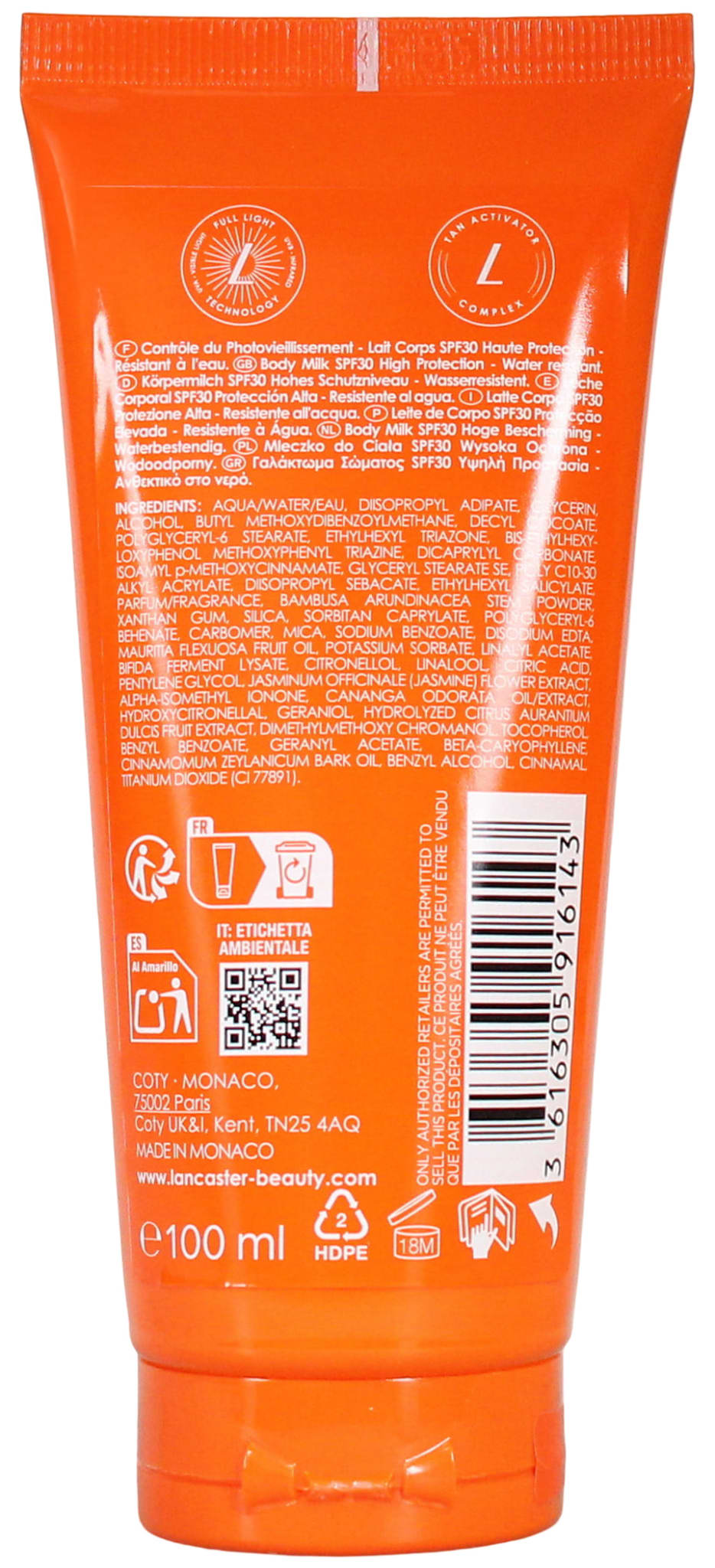 LANCASTER SUN BEAUTY 100ML BODY MILK SPF30