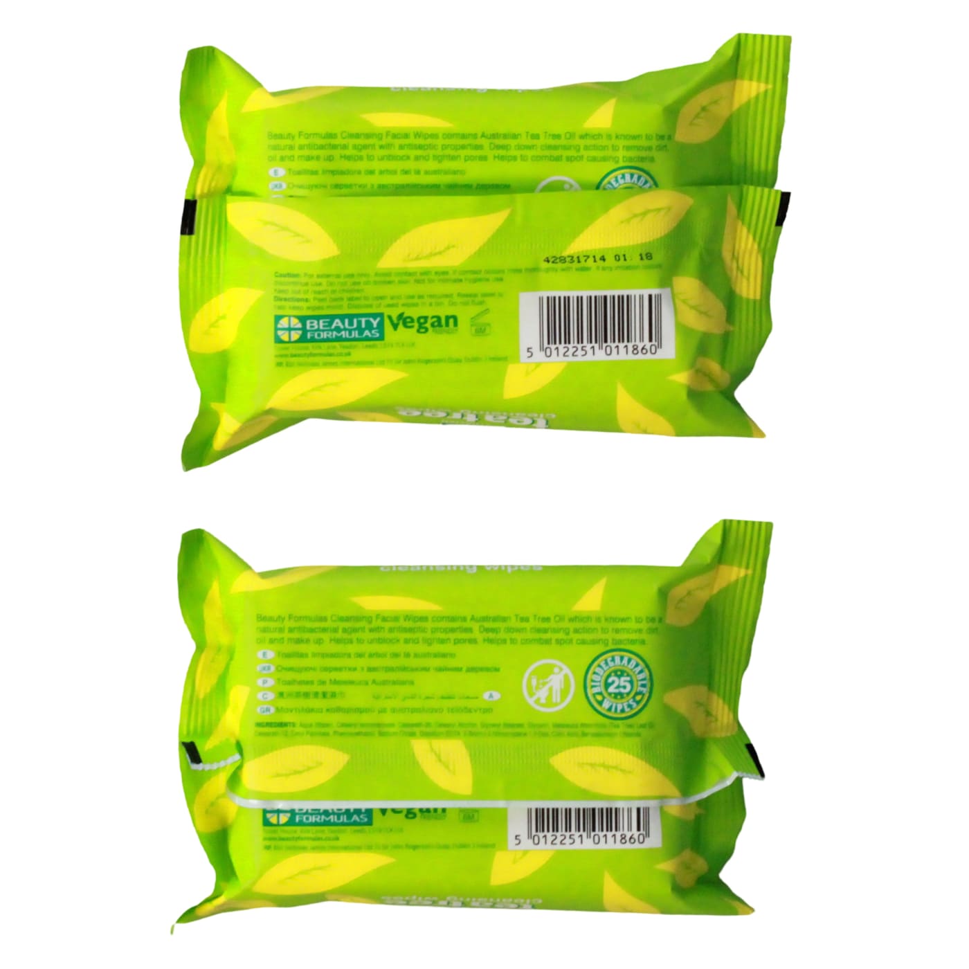 BEAUTY FORMULAS T.TREE FACIAL WIPES 25'S