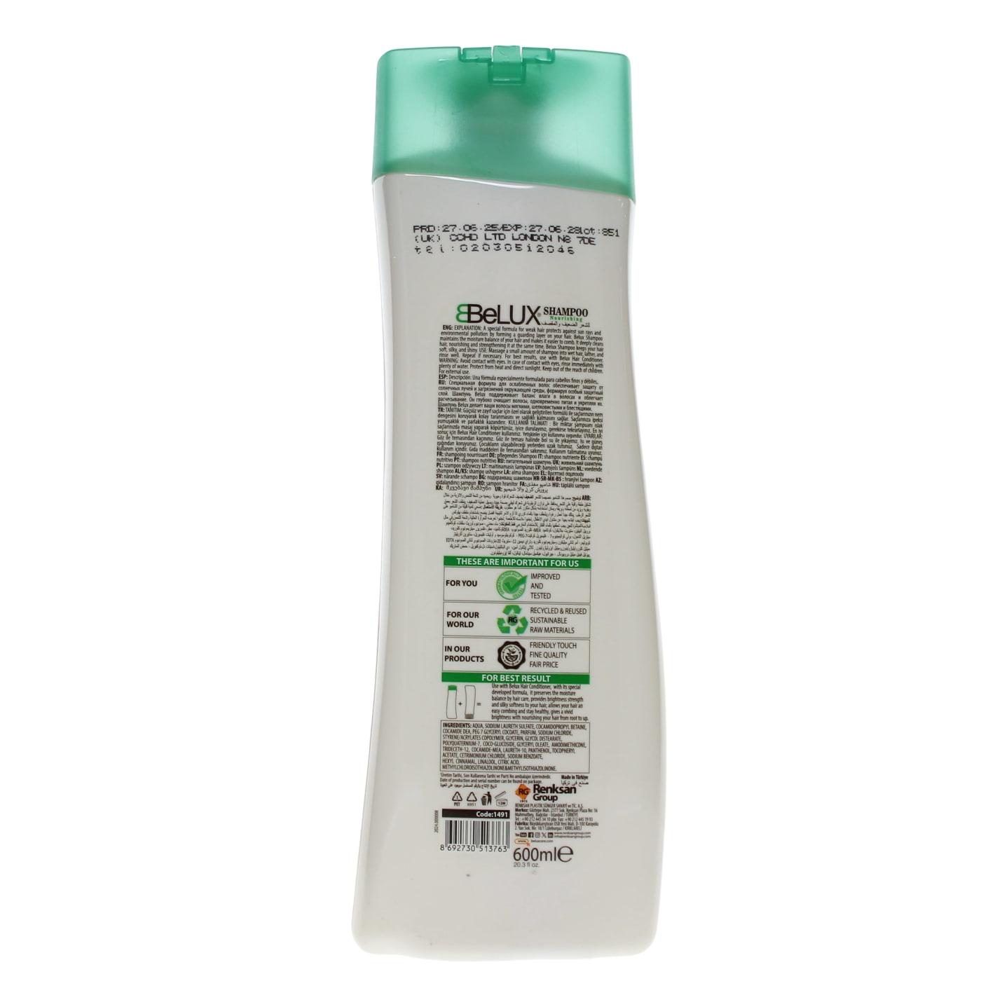 BELUX 600ML SHAMPOO NOURISHING 06/27 11/27 06/28