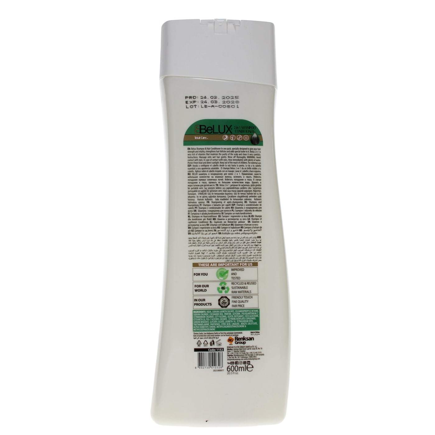 Belux 600ml 2in1 Shampoo & Conditioner Silky Softness