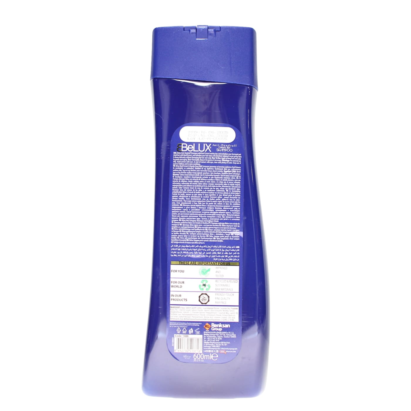 BELUX 600ML SHAMPOO ANTI-DANDRUFF WILD BASIL & MENTHOL 10/27 06/28