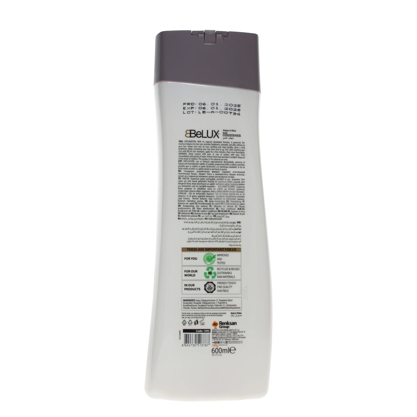 BELUX 600ML CONDITIONER VOLUME & SHINE VITAMIN E & AMINO ACID 11/27 01/28