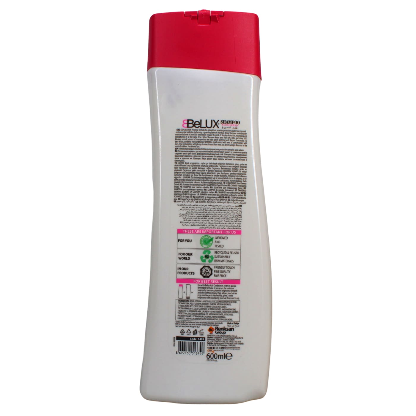 BELUX 600ML S/POO FOR DYED HAIR