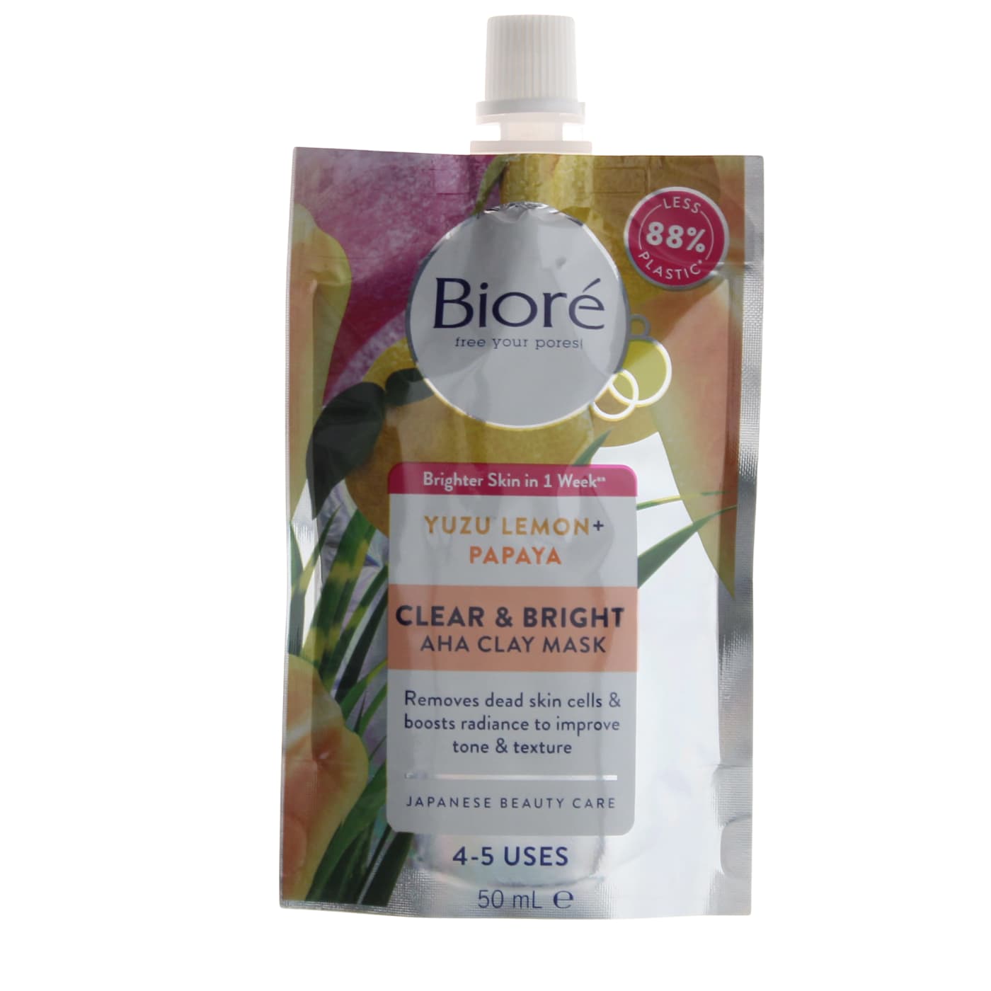 BIORE 50ML CLAY FACE MASK CLEAR & BRIGHT AHA YUZU LEMON & PAPAYA
