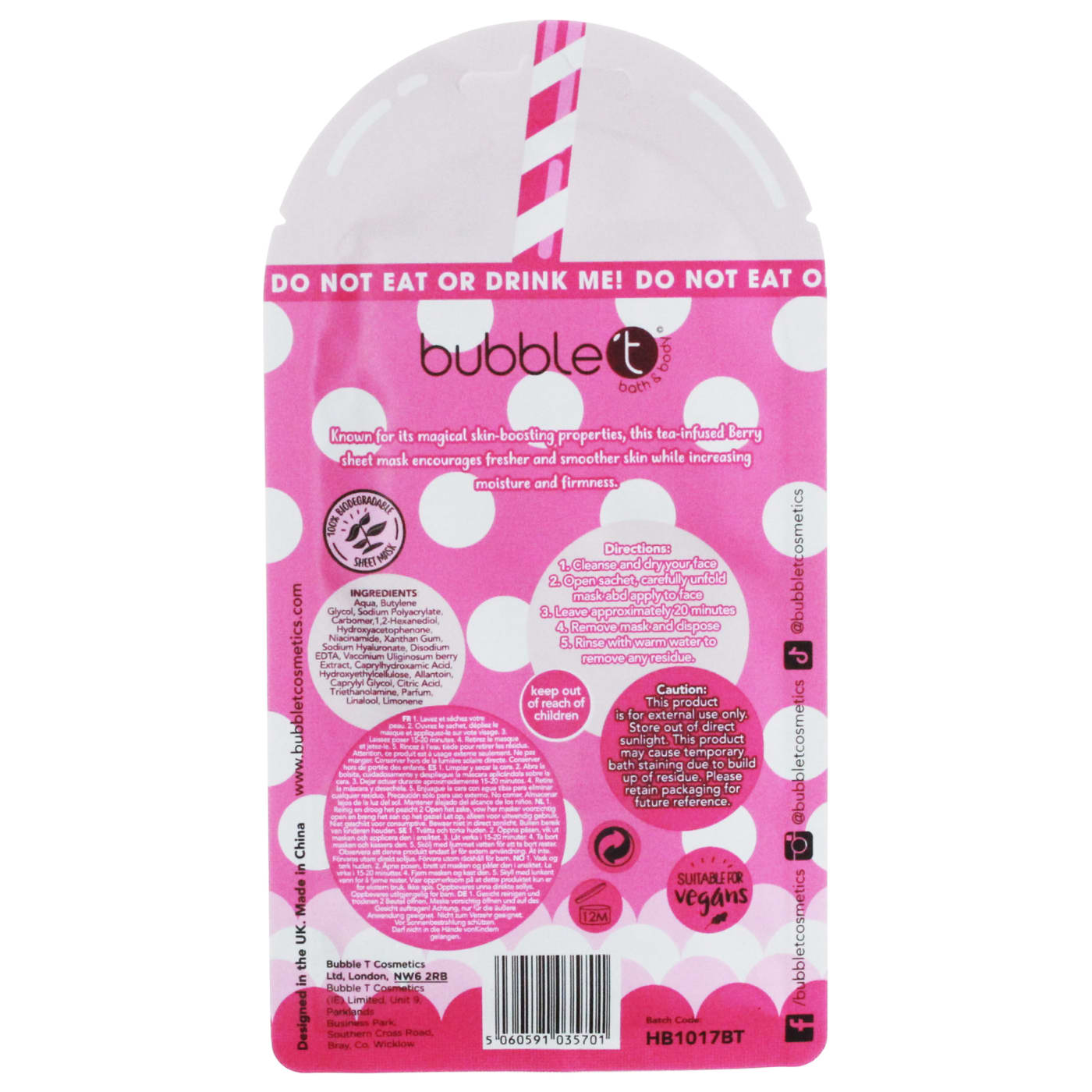 Bubble T Sheet Mask Hydrating & Toning Berries