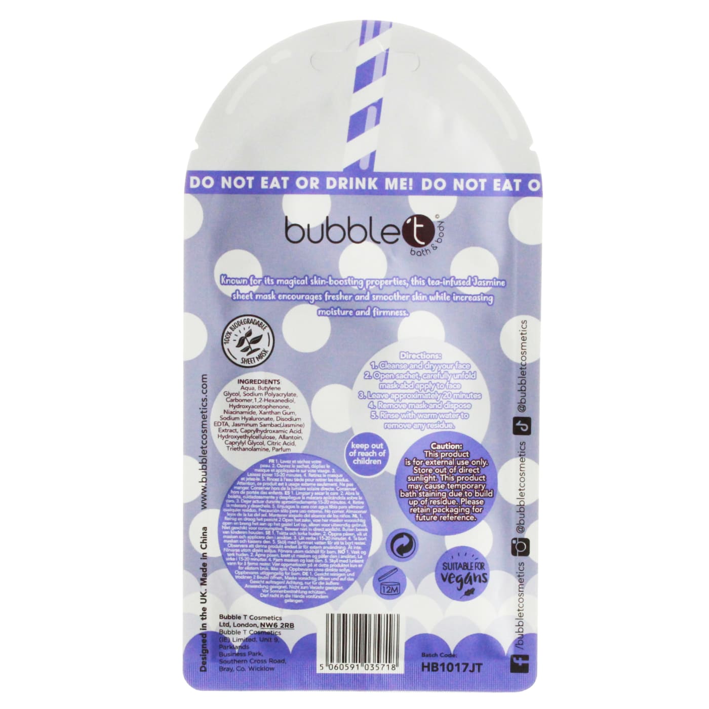 BUBBLE T SHEET F/MASK JASMINE 10/27