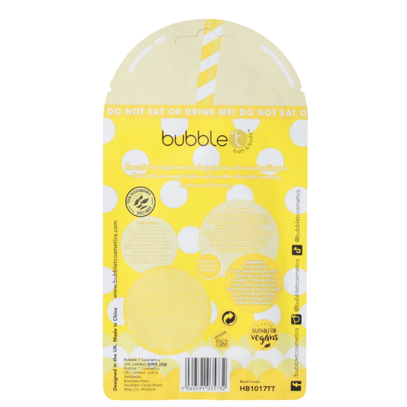 Bubble T Sheet Mask Hydrating & Toning Tropical