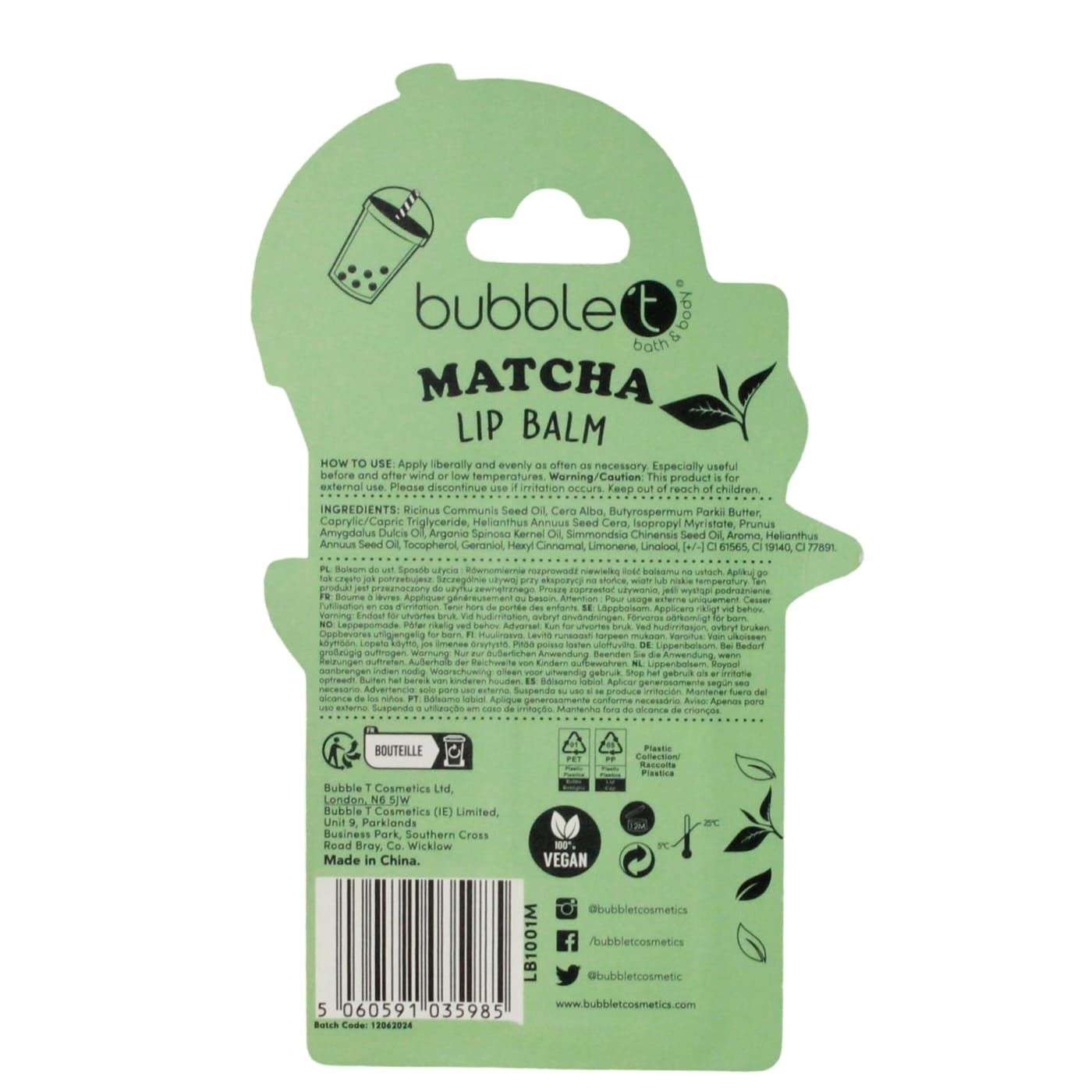 Bubble T 4.5g Lip Balm Nourish & Restore Matcha