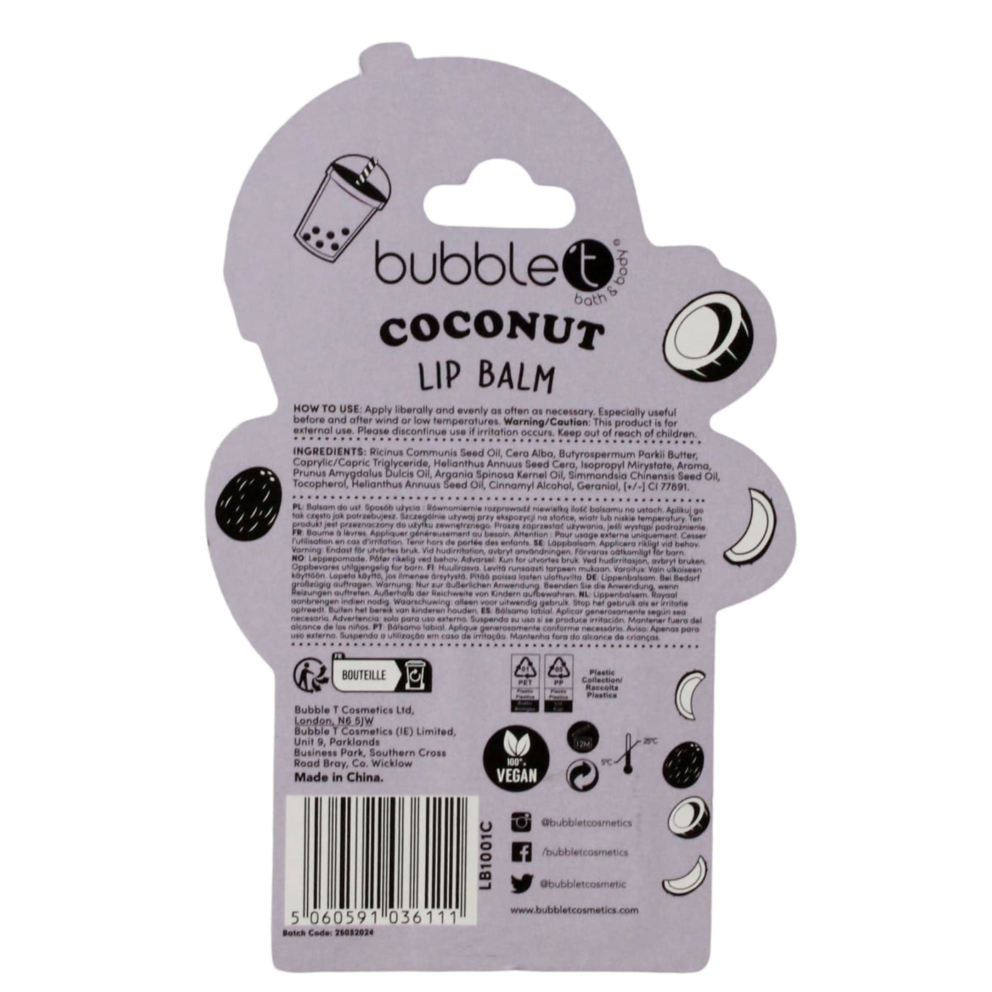 Bubble T 4.5g Lip Balm Nourish & Restore Coconut