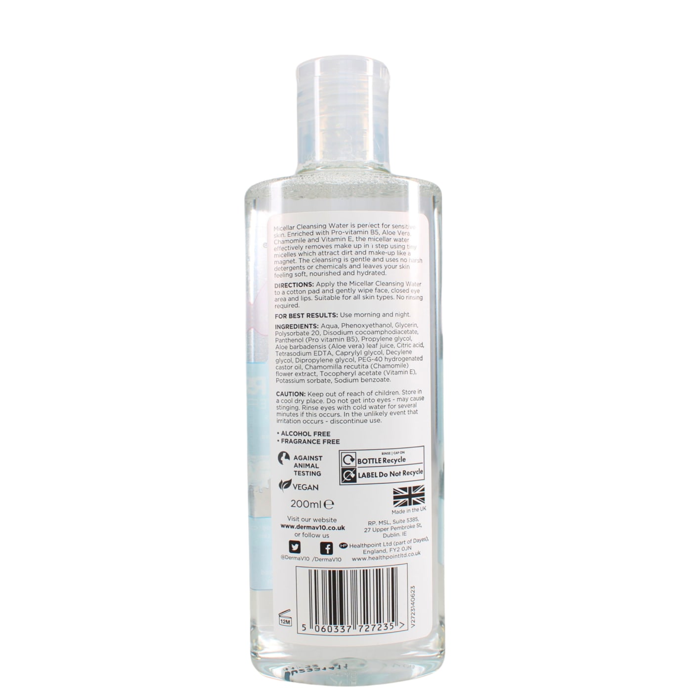 Derma V10 200ml Micellar Cleansing Water