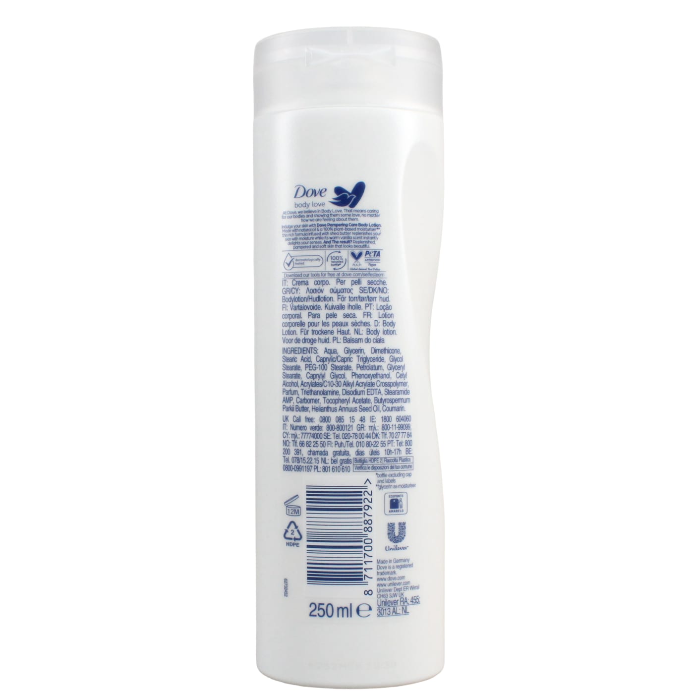 Dove 250ml Body Lotion For Dry Skin Pampering Care Shea Butter & Vanilla