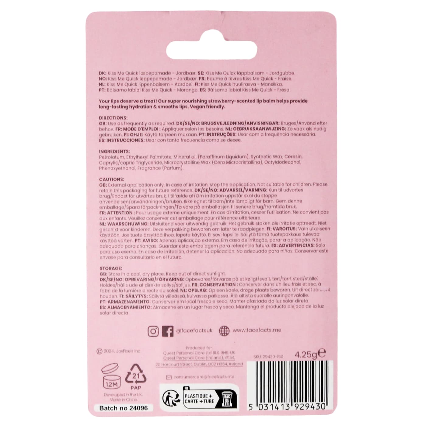 FACE FACTS JOYPIXELS 2 X 4.25G LIP BALM TUBES KISS ME QUICK DUO CLIPSTRIP