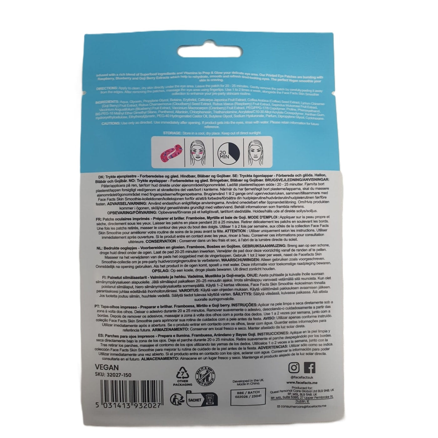 FACE FACTS PRINTED EYE PATCHES PREP & GLOW (2 PAIRS) 02/26