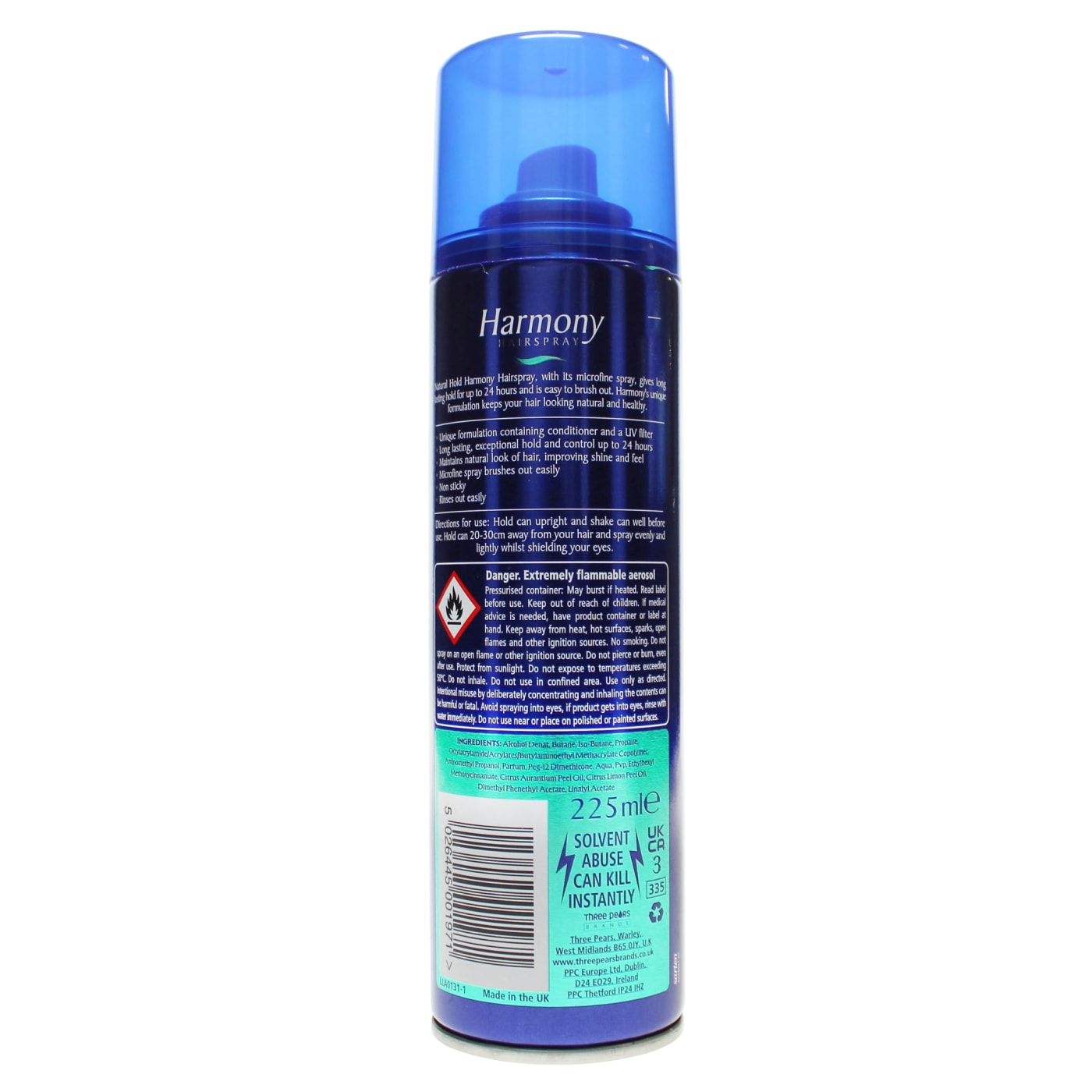 Harmony Blue 225ml Hairspray Natural Hold