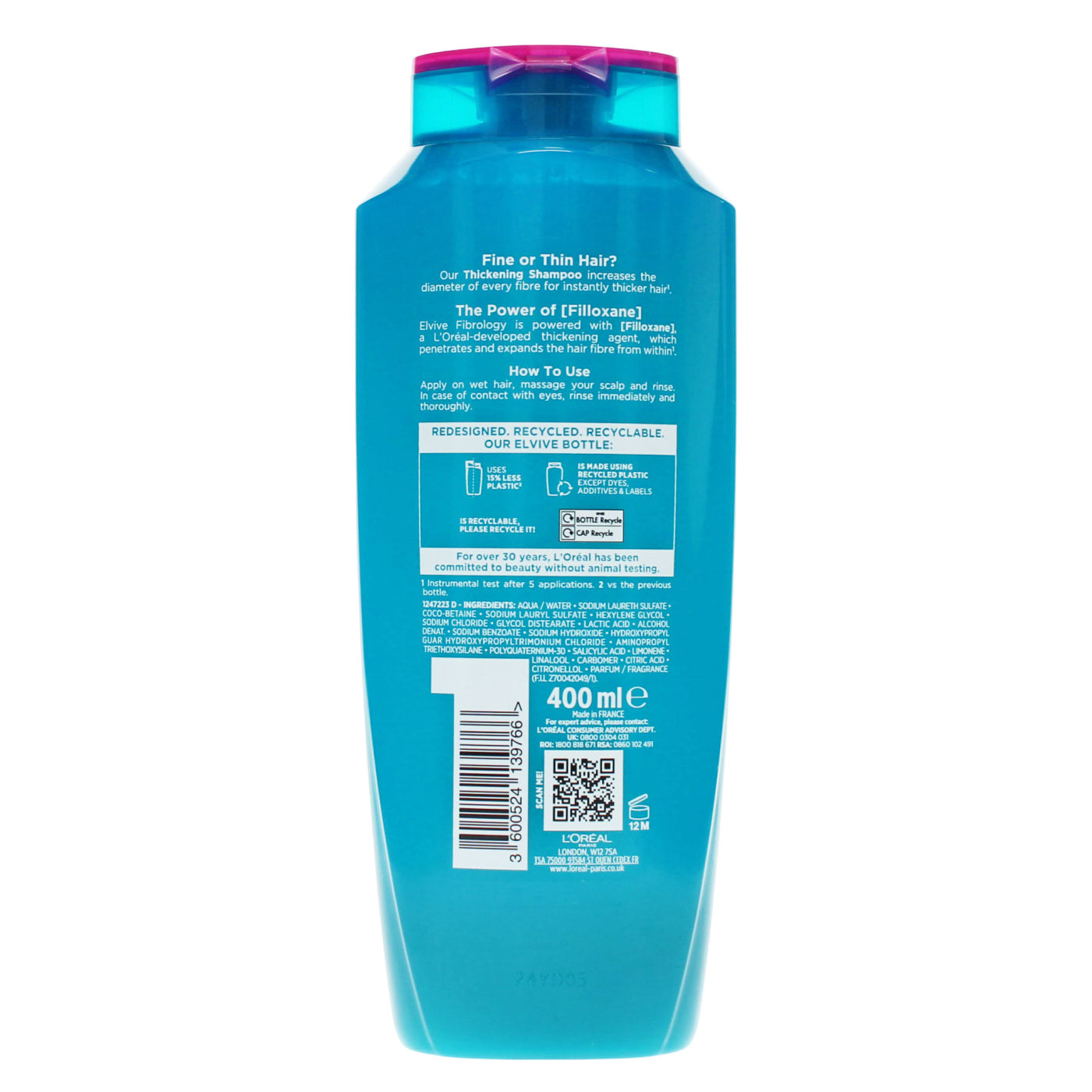 L'OREAL ELVIVE 400ML S/POO FIBROLOGY