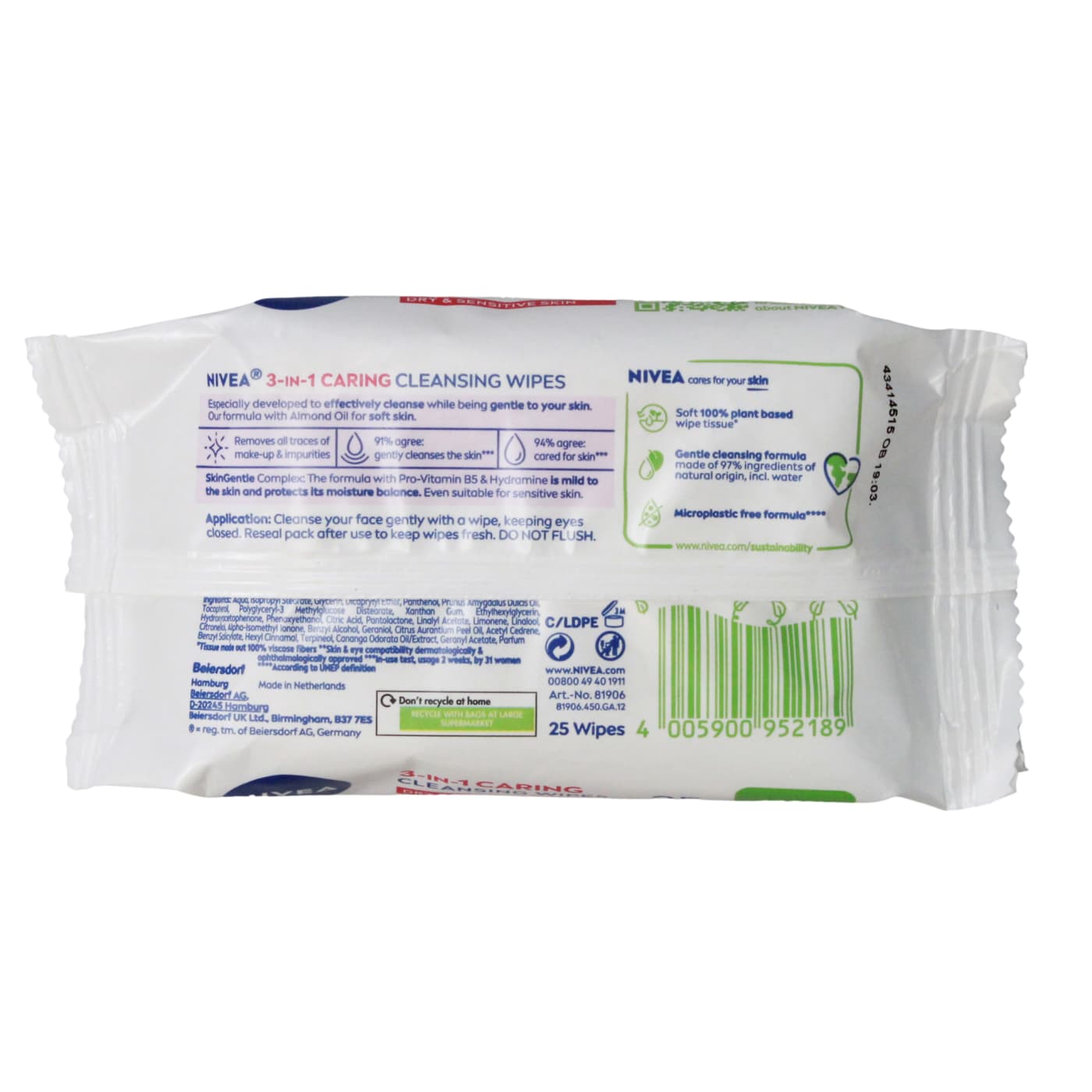 NIVEA BIODEGRABLE CLEANSING WIPES DRY 25