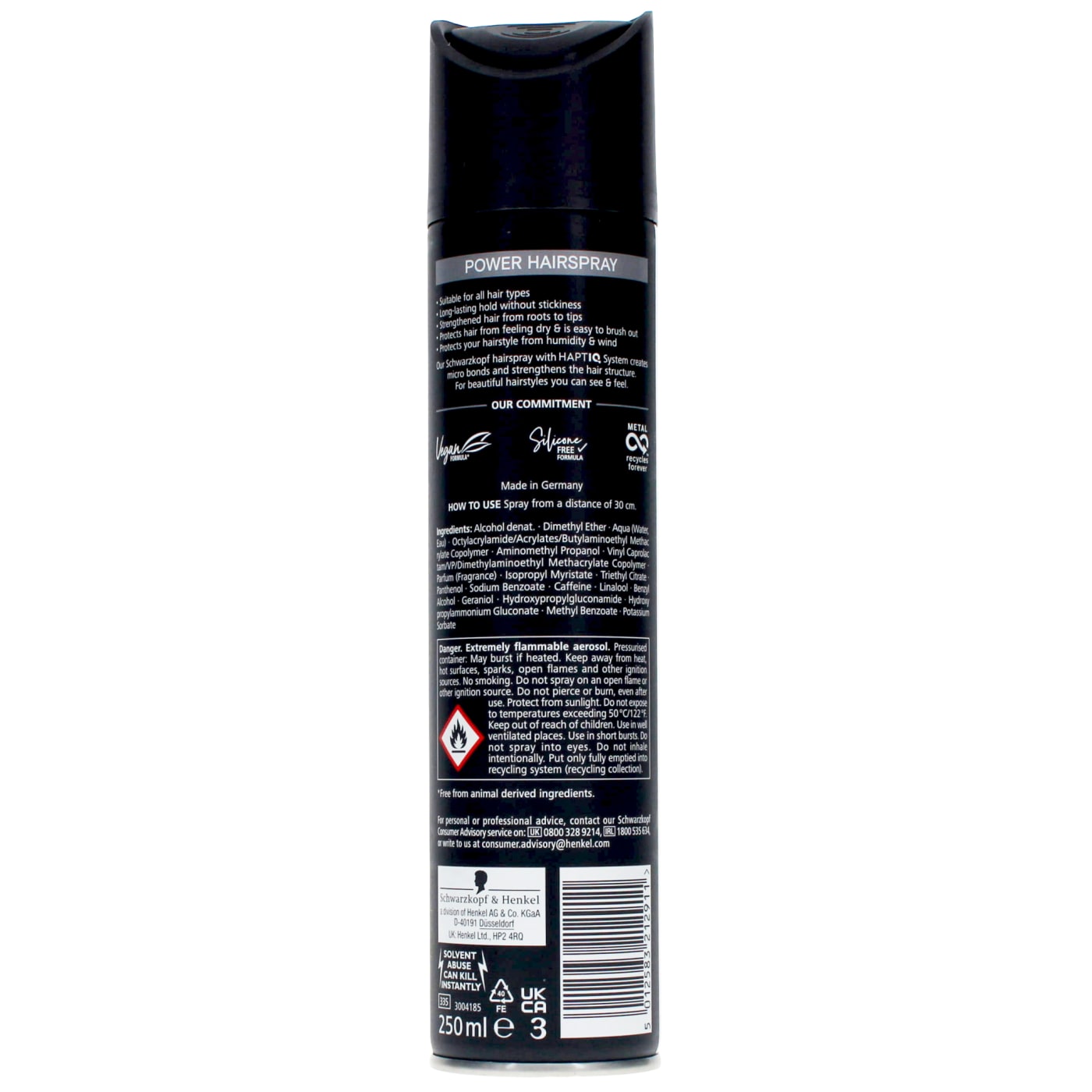 Schwarzkopf 250ml Power Hairspray With Caffeine Long-Lasting Hold
