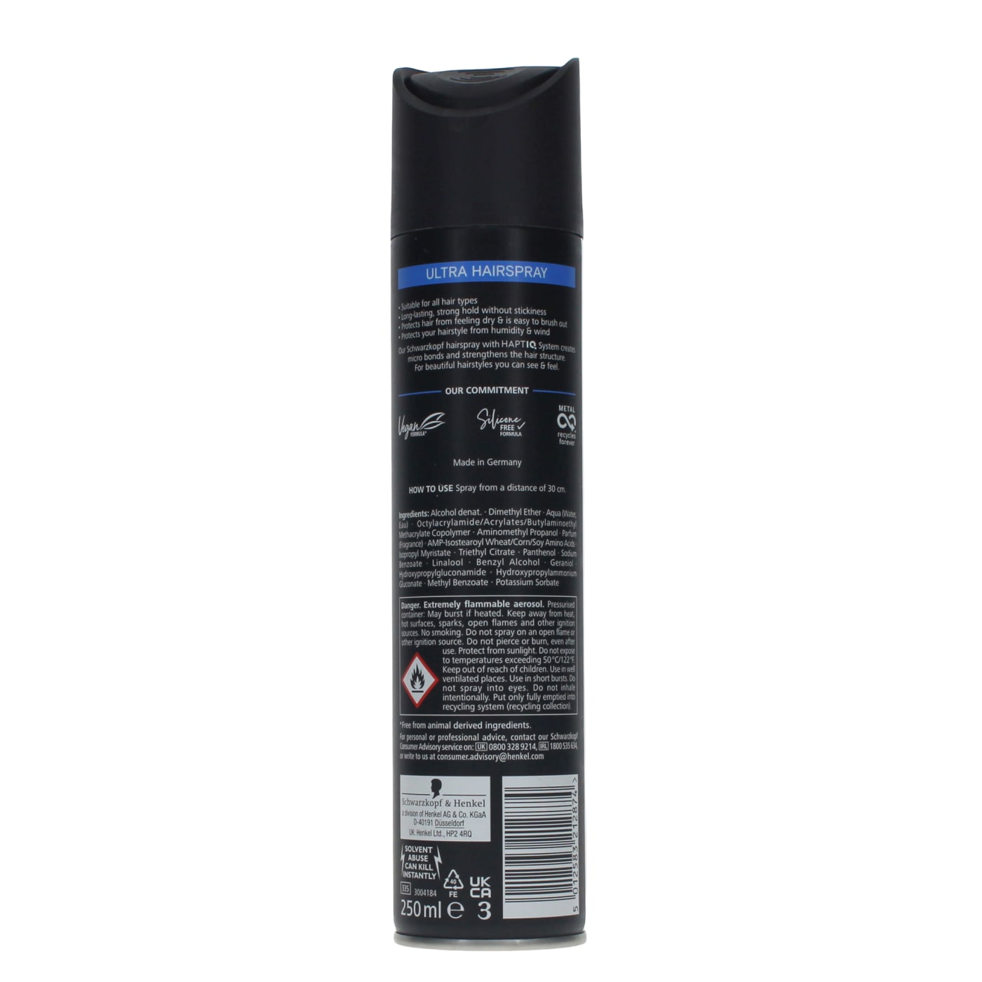 Schwarzkopf 250ml Ultra Hairspray Humidity Protection Long-Lasting Strong Hold
